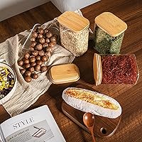 Vista 6 de Contenedores herméticos rectangulares de vidrio de 37 onzas con tapas de bambú (juego de 4), tarro cuadrado de almacenamiento de alimentos