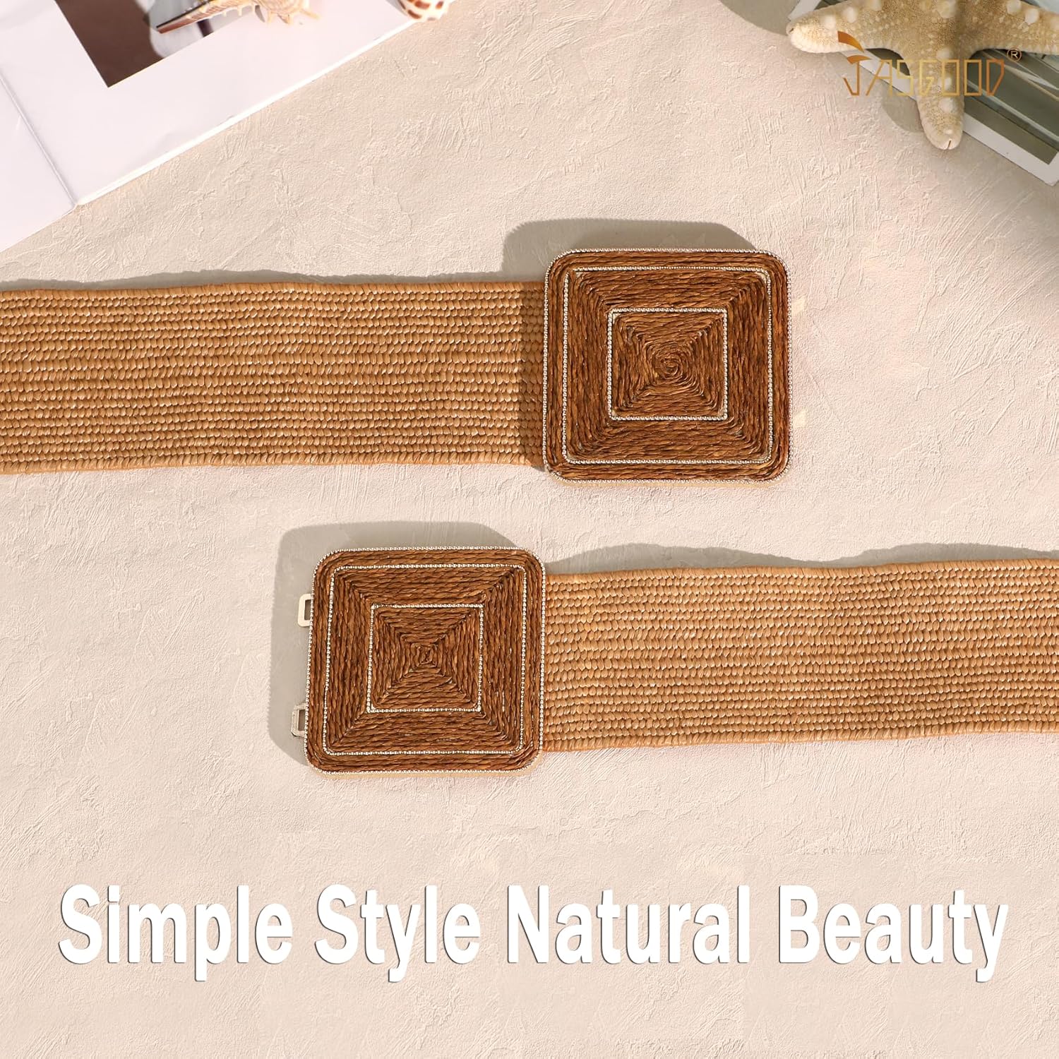 JASGOOD Straw Woven Elastic Belts for Women,Rattan Wide Stretchy belt for Dress and Boho Wear Ladies Raffia Braided Belt - Image 5