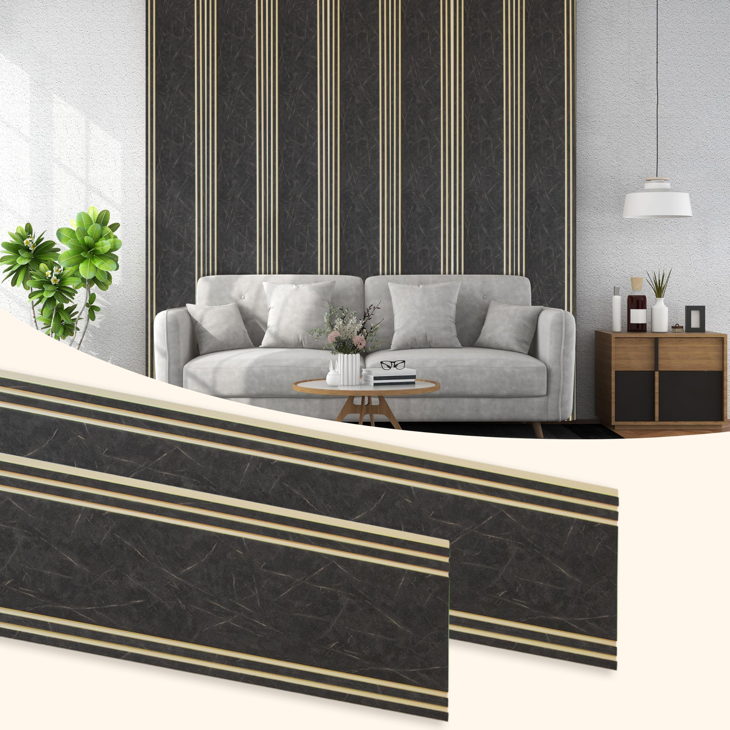 Plantex Louvers Panel for Wall/8 Feet Wall Panels/3D Charcoal Panel for Interior Walls Décor - Pack of 10 Covers - 80 Sq. Ft, Size-1 Feet x 8 Feet (WD-2208)