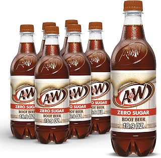 A&W Zero Sugar Root Beer Soda, 0.5L Bottles, 6 Pack - Caffeine Free, Zero Calorie Classic for Floats