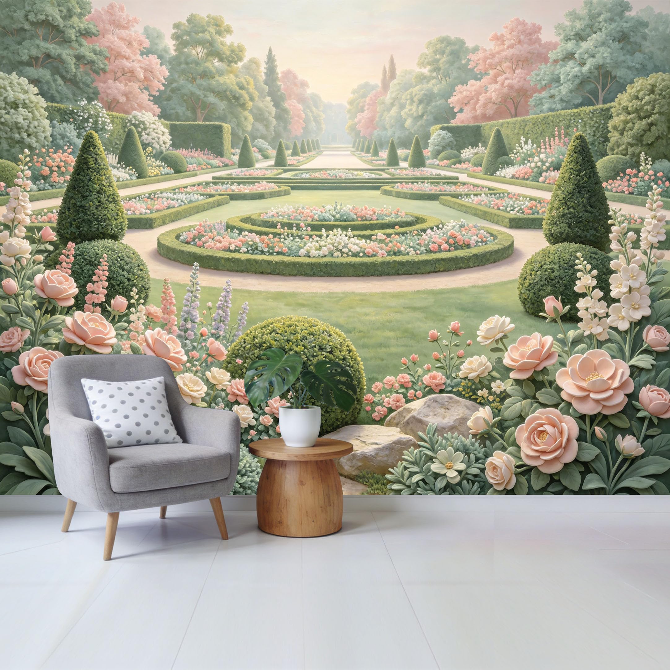 Qzlithotic Yq2605251182 Custom Size Wall Mural Pastel Botanical Rose Garden Landscape Watercolor Style Selfadhesive Wall Fabric Removable Wallpaper For Home Office Decor