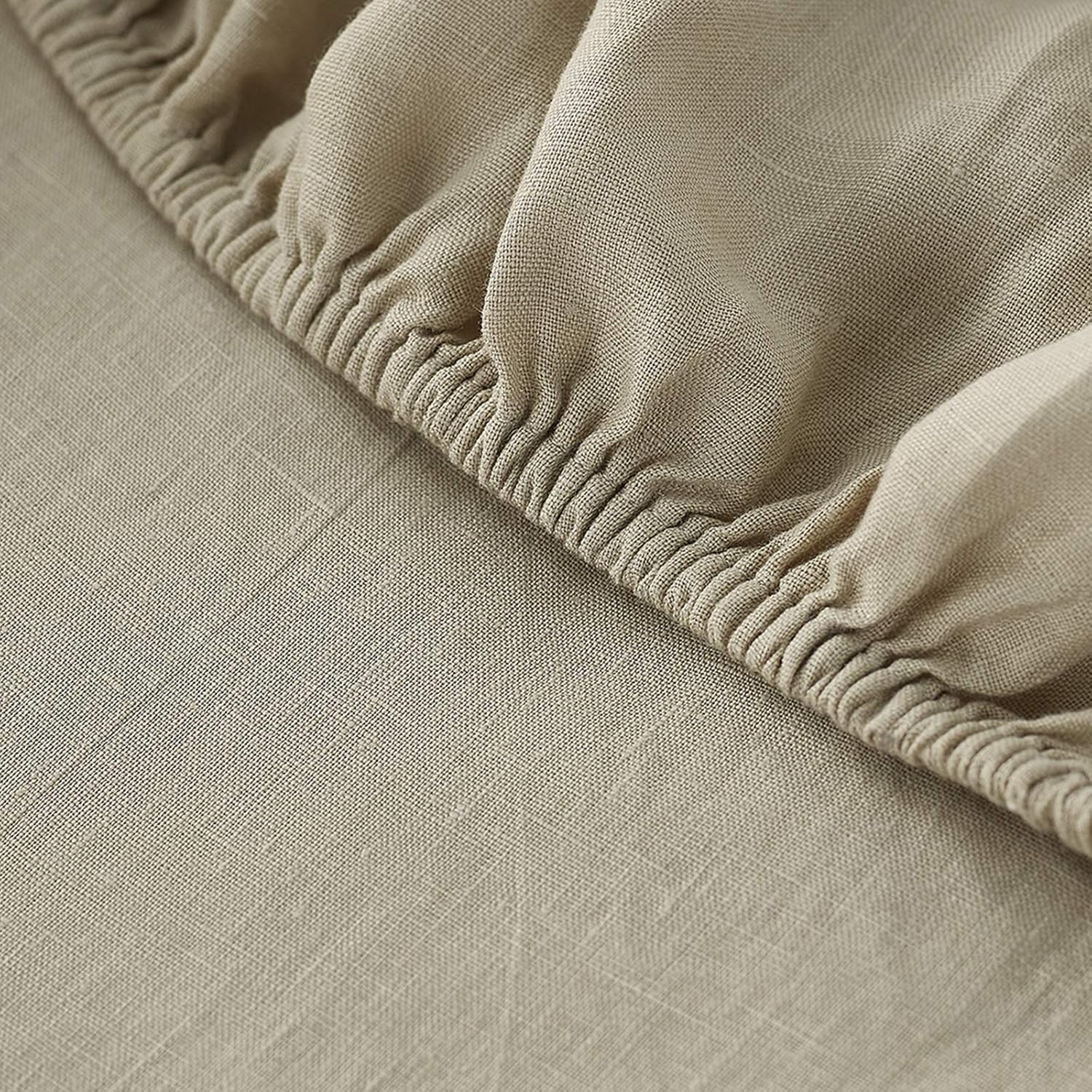 YNM French Linen Sheet Set - Cozy, Skin-Friendly, and Eco-Friendly 100% French Linen Sheets Collection, 4-Piece Set Includes Flat Sheet, Fitted Sheet, and 2 Pillowcases – FULL, Khaki : Home & Kitchen
