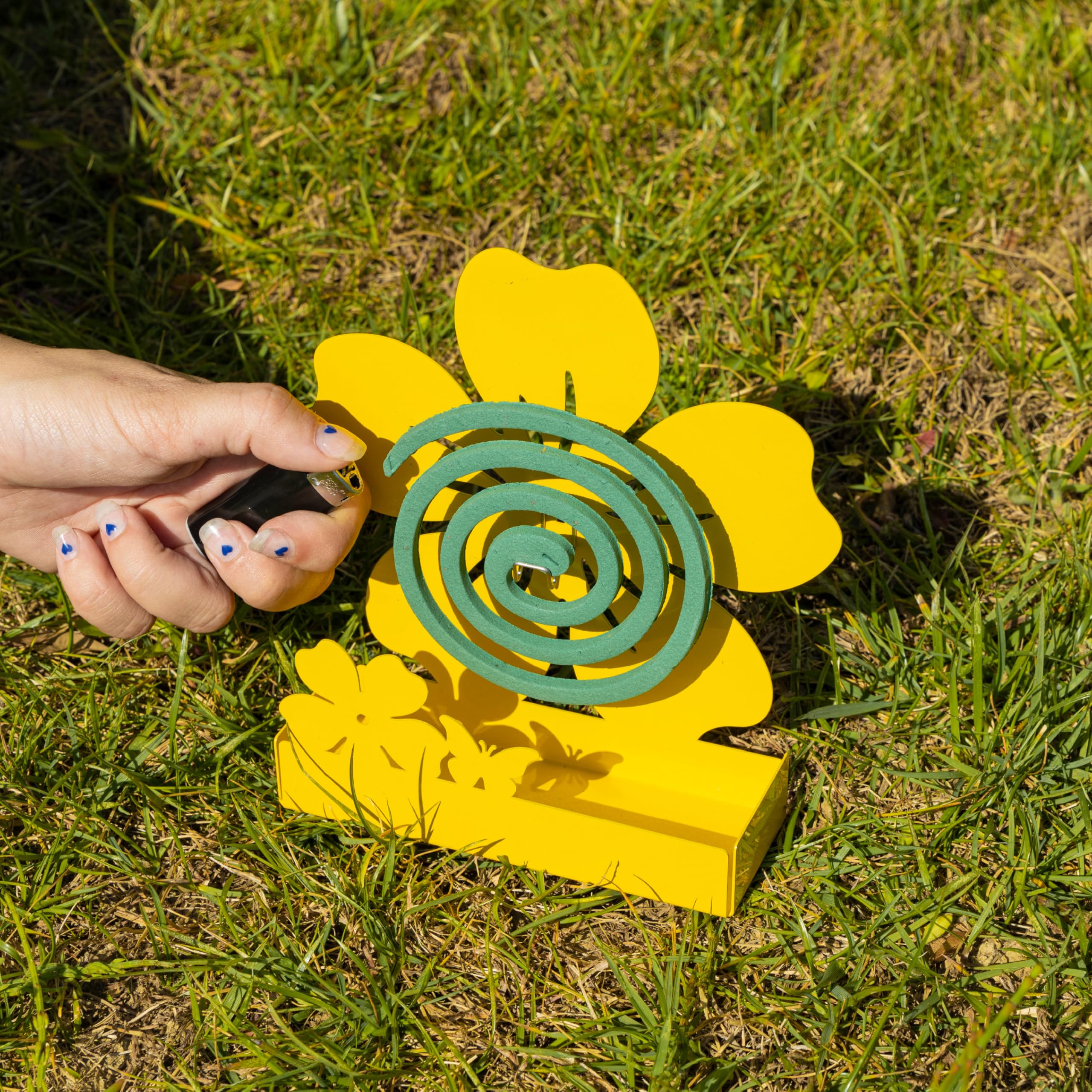 Baroni Home Set di 3 Porta Zampirone in Metallo Portazampirone da Interno o da Esterno da Interrare in Vasi o nel Giardino Fantasia, Fiore Giallo 17X5X18 cm