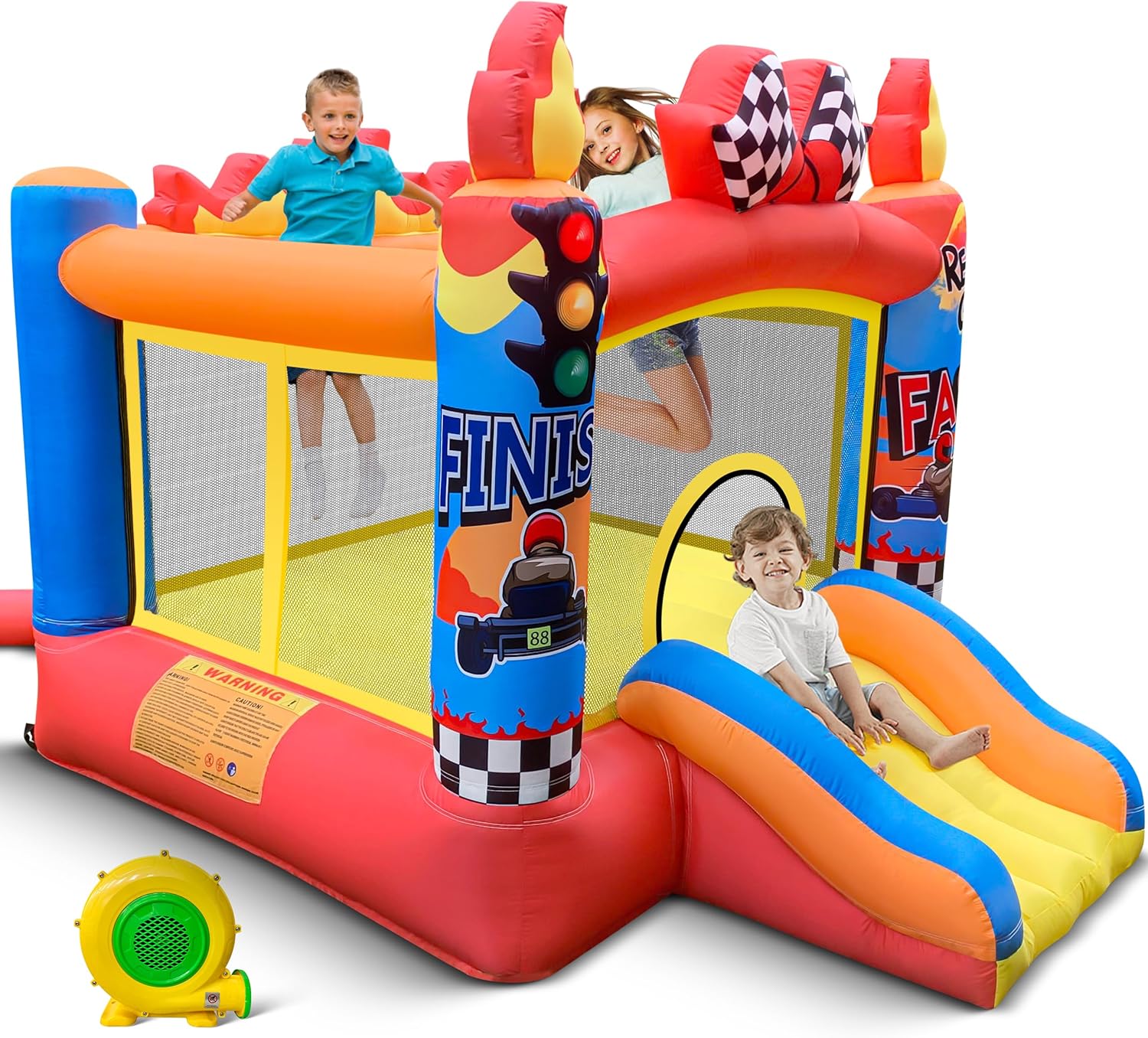 Culaluva Inflatable Bounce House: Bouncy Castle 2-in-1 with Slide for Kids Aged 3-6 - with 370W Blower & Storage Bag - Indoor Outdoor Play Race Car