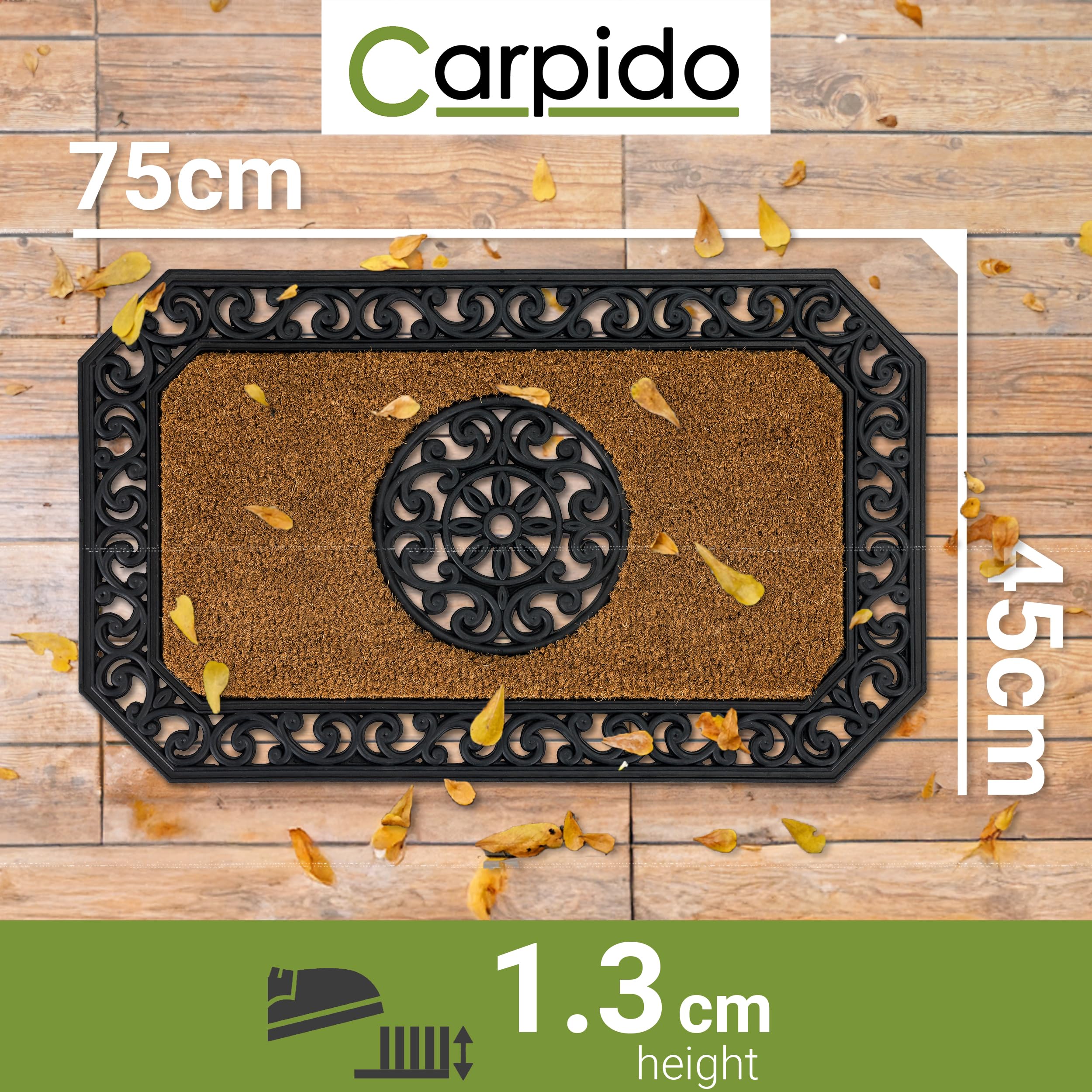 Carpido Wycieraczka naturalna – czystość, 45 x 75 cm, zestaw 2 szt., wycieraczka do wnętrz – mata wejściowa do zadaszonego obszaru zewnętrznego – mata kokosowa z gumową krawędzią