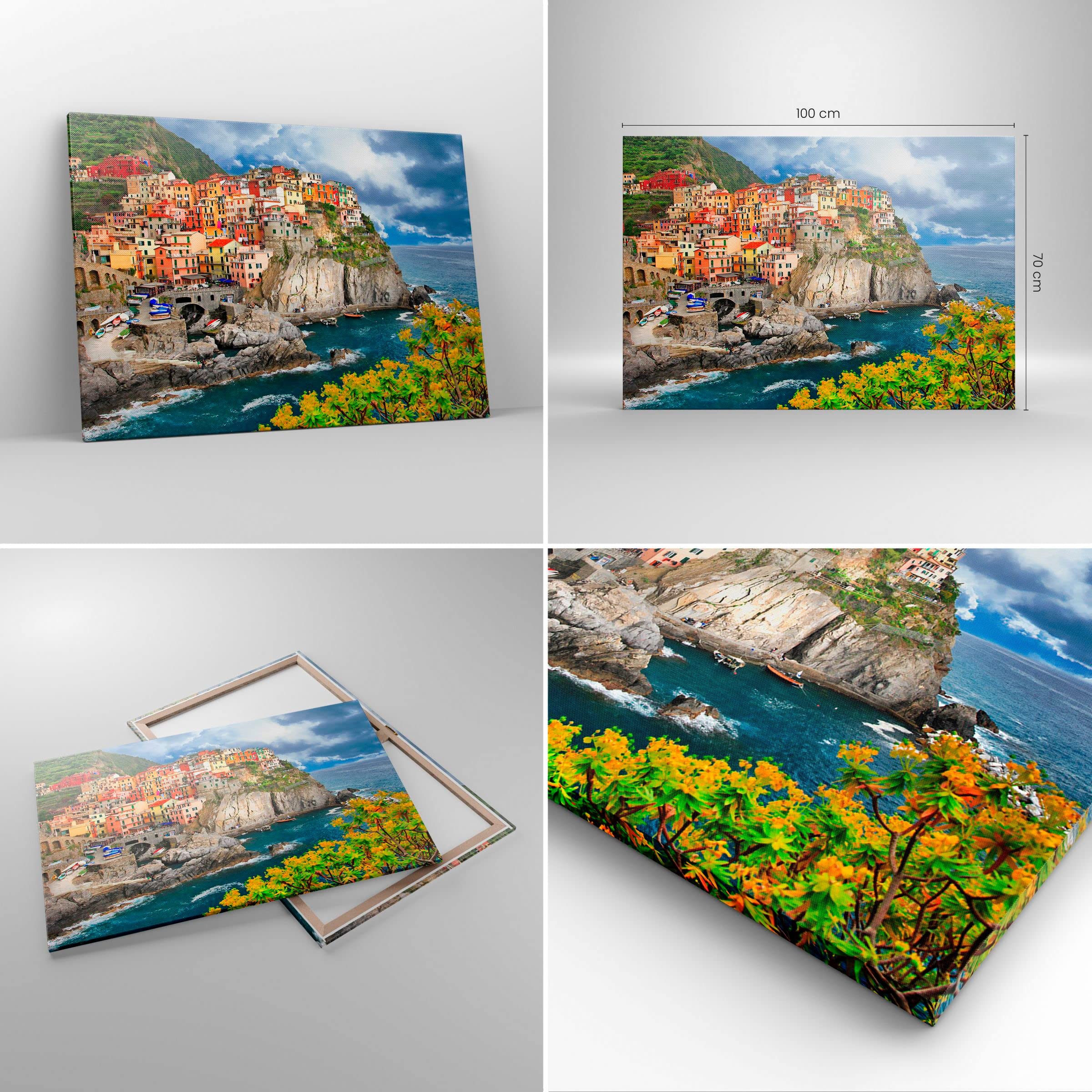Quadro Su Tela ARTTOR 100x70 Cm – Stampa Paesaggio Roccioso Costa Italia, Decorazione Murale Per Soggiorno, Camera E Cucina, Stile Moderno E Minimalista