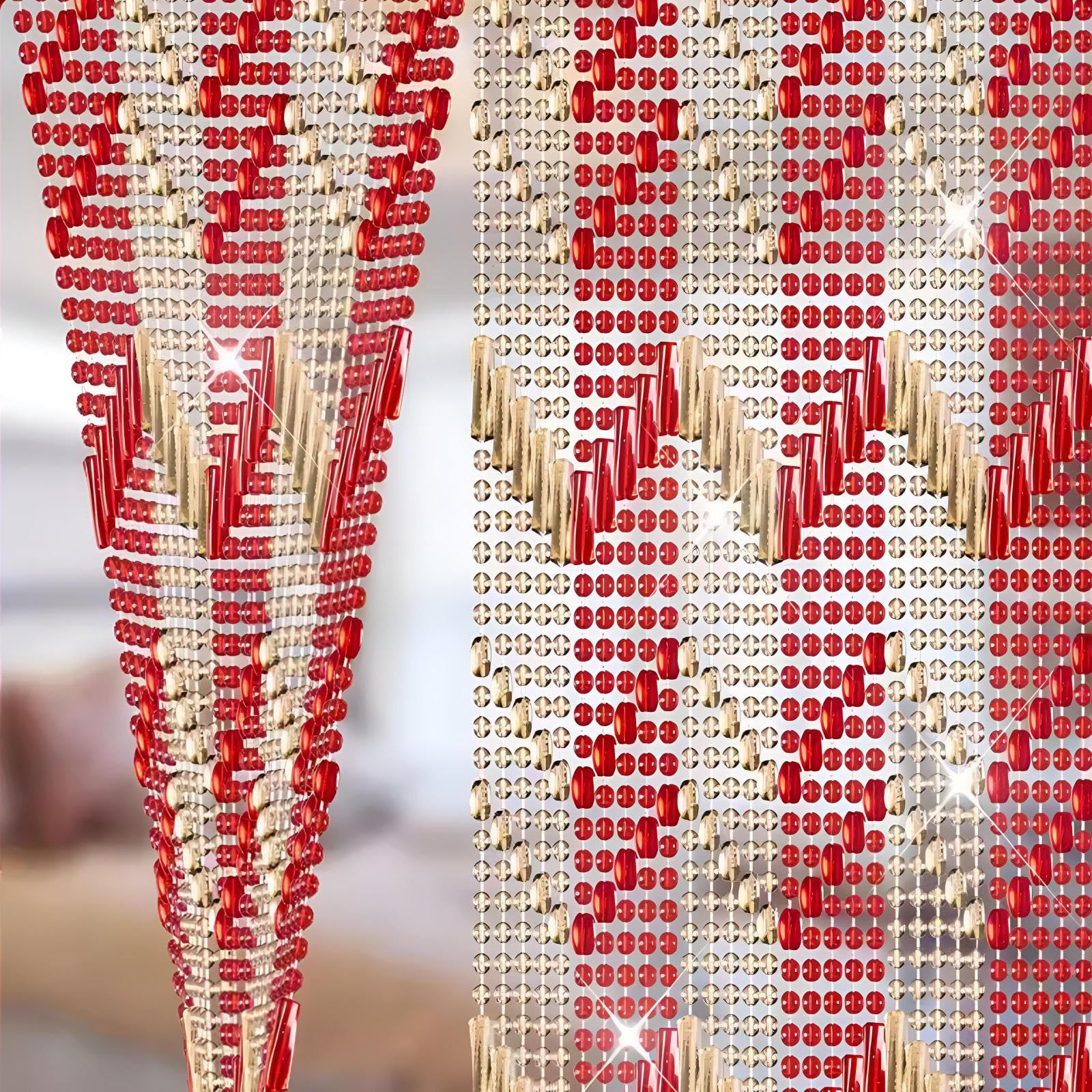 Séparateur de pièce rideau de fils rouge à perles acryliques 120x200cm