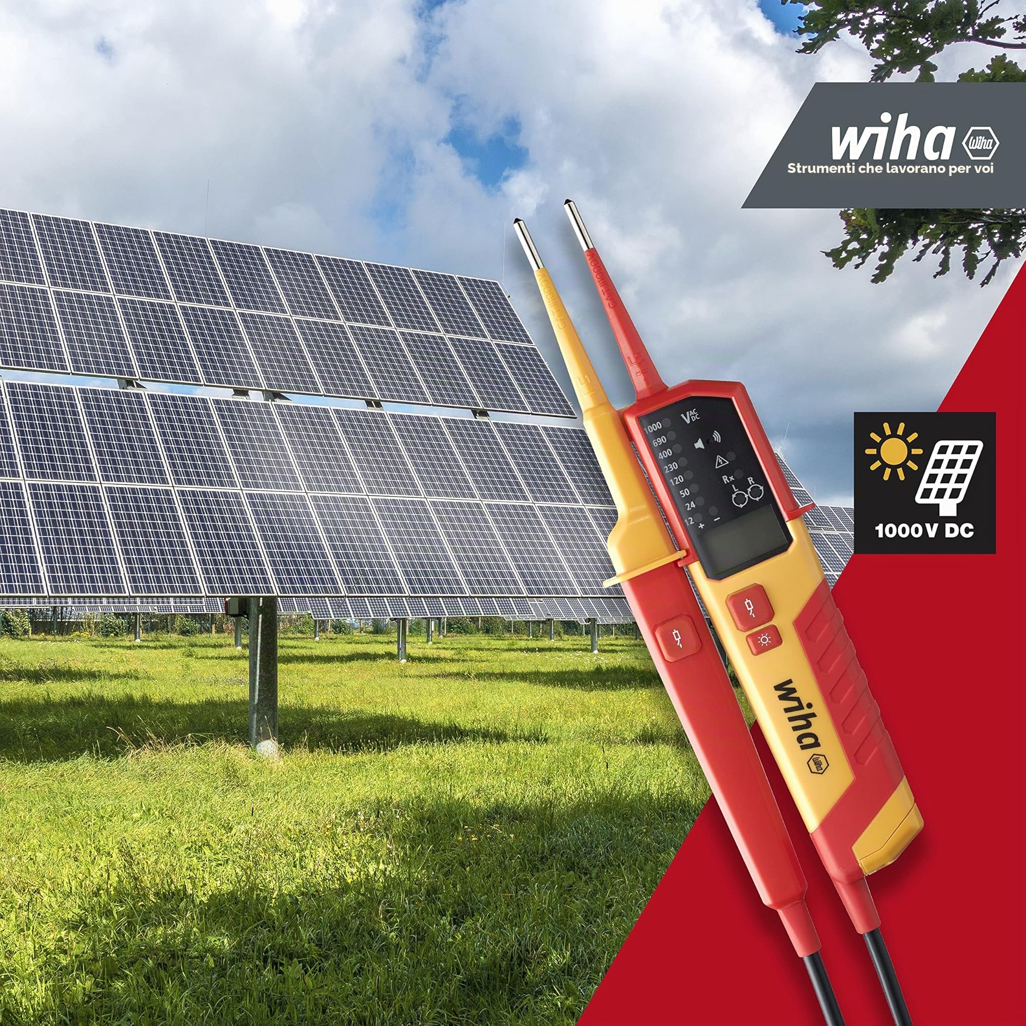 Wiha Tester di tensione e continuità 1.500 V, CAT IV con 2 batterie AAA, compatibile con fotovoltaici, LED/LCD (45217), rosso/giallo | (45217) Tester di tensione e continuità I CAT IV incl. 2 batterie AAA I display LED I tester di tensione bipolare