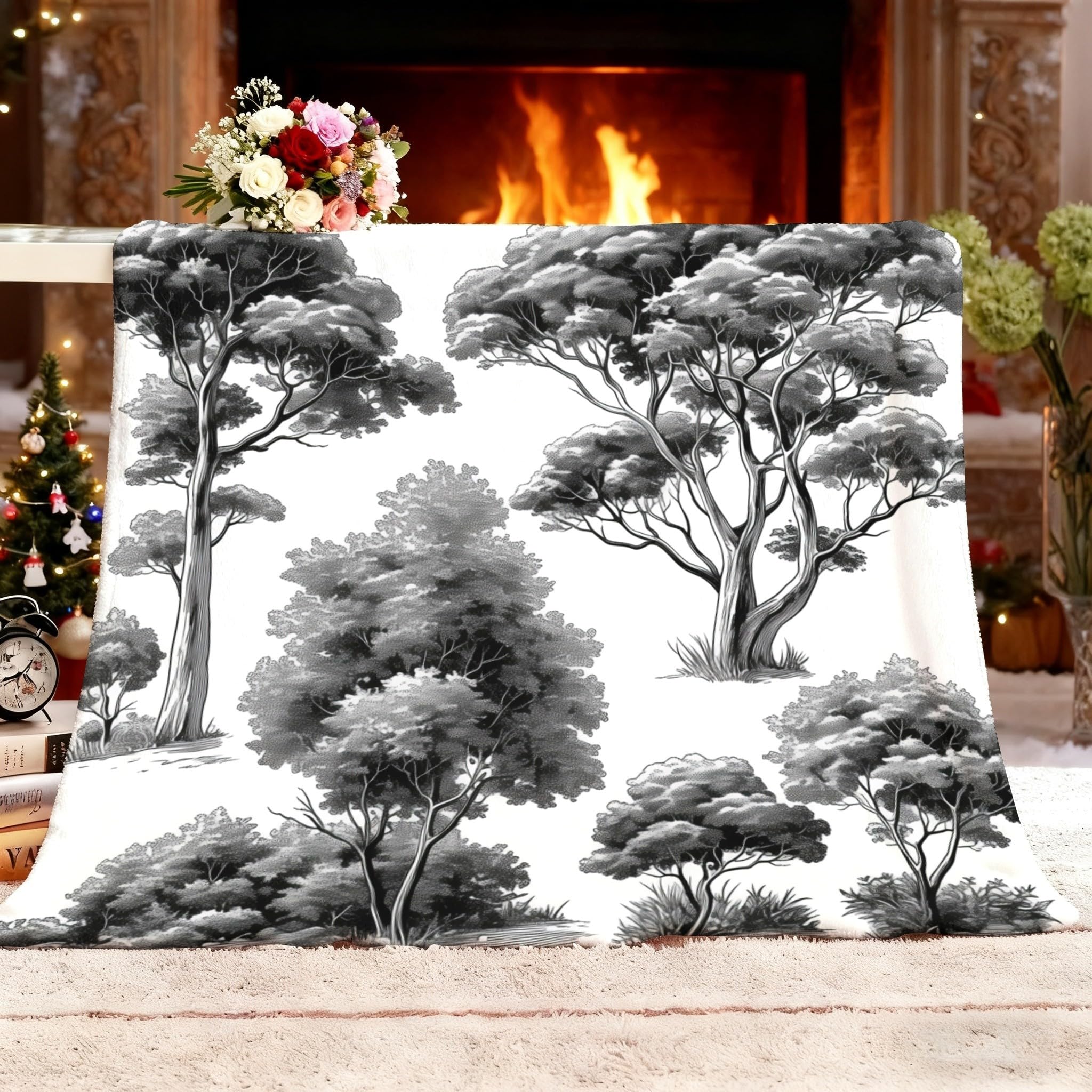 Plaid polaire flanelle 150x200 cm noir et blanc avec doublure sherpa chaude
