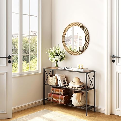 Miniatura 5 de Hoctieon Mesa de consola industrial, mesa de entrada de 3 niveles, mesa de pasillo, mesa de sofá estrecha con estantes, mesa de entrada para