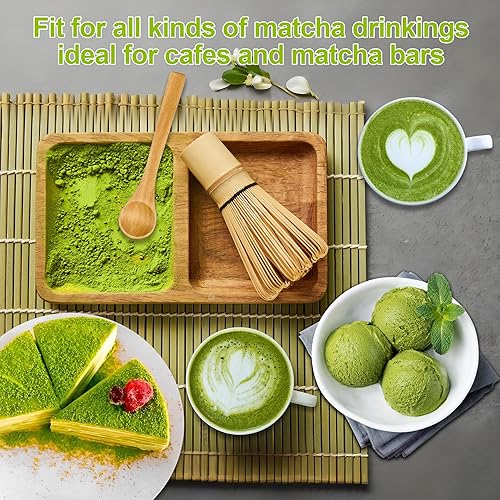Miniatura 8 de Juego de batidor de matcha, incluye cuenco de cerámica con boquilla, batidor de matcha, soporte y tamiz, cuchara y cuchara de bambú tradicional, kit