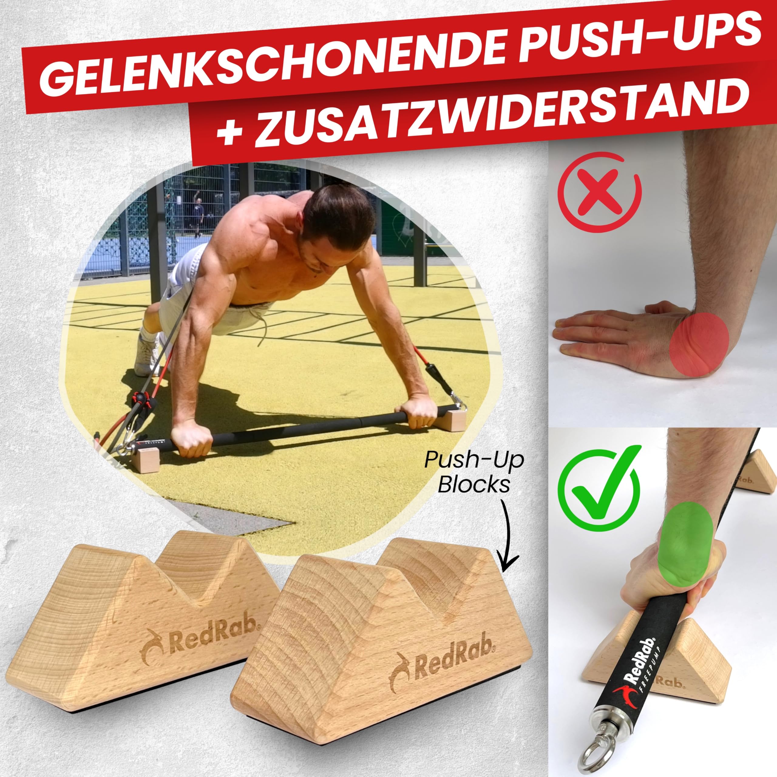 RED RAB Komplettset mit Fitness Stange, Fitnessbänder Set, Push Up Blocks & Trainingskarten für Widerstandsbänder Krafttraining Zuhause, Smart Workout Bar mit Resistance Bands & Trainingsbänder Set