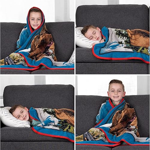 Miniatura 5 de Jurassic World Dominion Blue Velociraptor and Rexy T-Rex - Manta de felpa súper suave de micro Raschel, 46 x 60 pulgadas, ropa de cama de Franco Kids