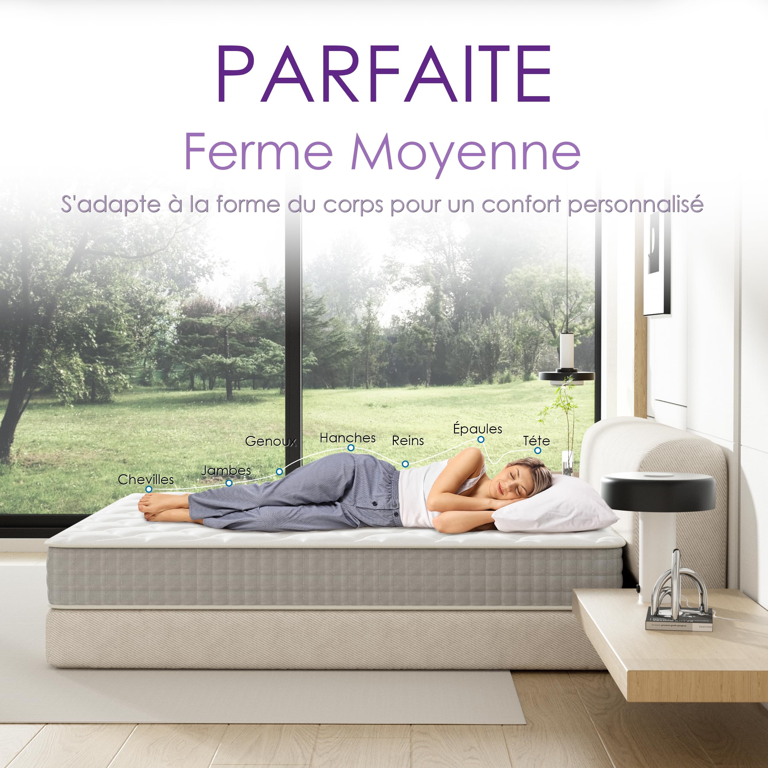 DEWINNER Lit Enfant 90x190 cm,Ensemble Matelas Simple et Sommier Ressorts Ensachés 90x190x25 cm,Confortable, Respirant,Lit Une Personne Complet pour Chambre Enfant ou Adulte
