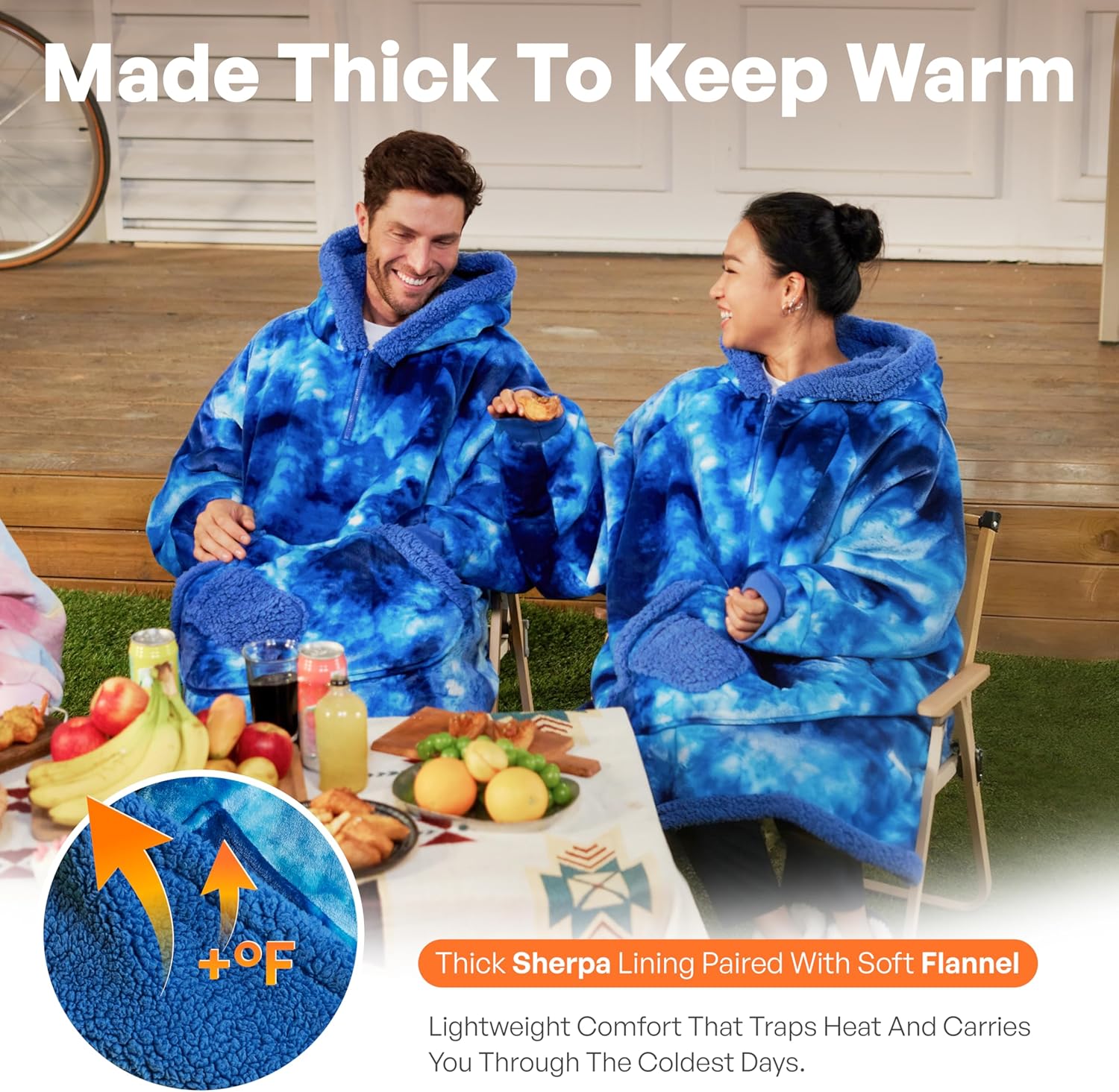 Giggling Getup Wearable Blanket Hoodie for Adults Gifts for Teen Girls Sister Women Sherpa Fleece Printed Hooded Blanket Sweatshirt Warm Cozy with Pocket & Sleeves Dark Blue Tie Dye - Image 2