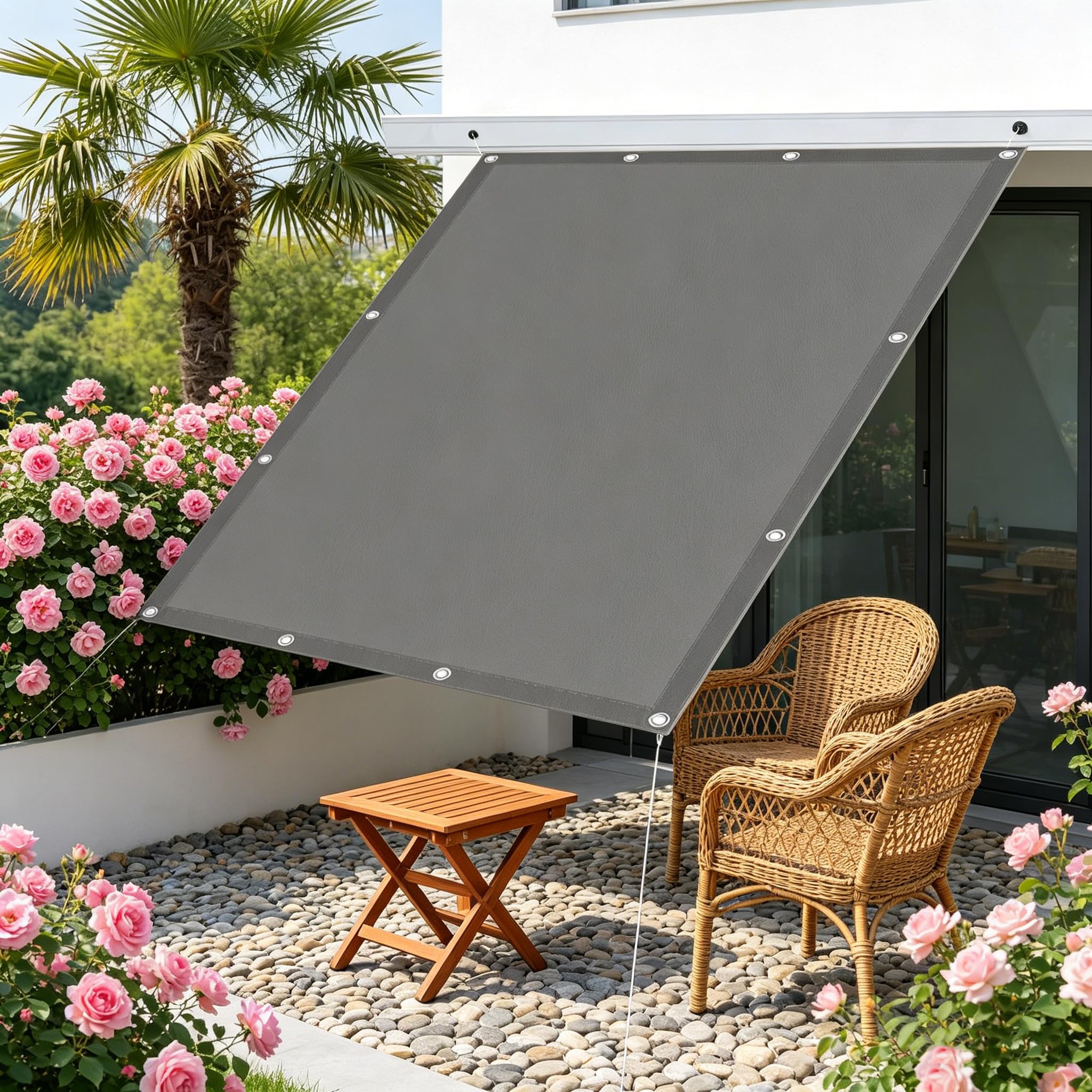 AUWUUA Sonnensegel mit ösen 5x5.5M Sonnensegel Wasserdicht Rechteckig, UV Schutz 95%, Segeltuch Sonnenschutz Reißfest Wetterfest für Terrasse Garten Balkon Gewächshaus, Anthrazit