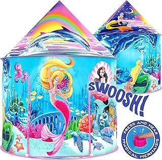 W&O Musical Mermaid Tent with Under-The-Sea Button, Magical Kids Play Tent, Mermaid Toys for Girls, Outdoor & Indoor Tent for Kids