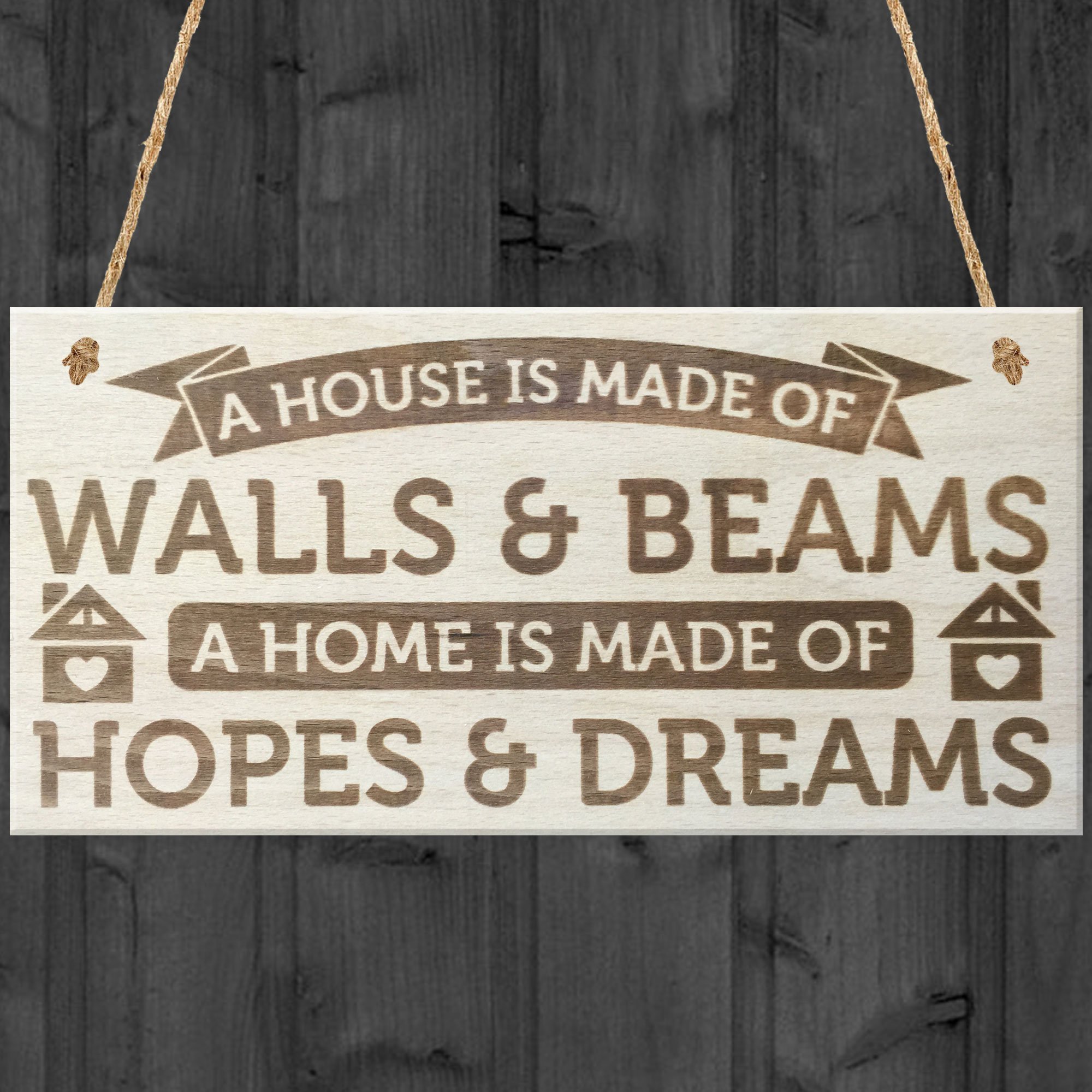 Red Ocean A House Is Made Of Walls & Beams A Home Is Made Of Hopes & Dreams Wooden Hanging Shabby Chic Plaque Gift Sign