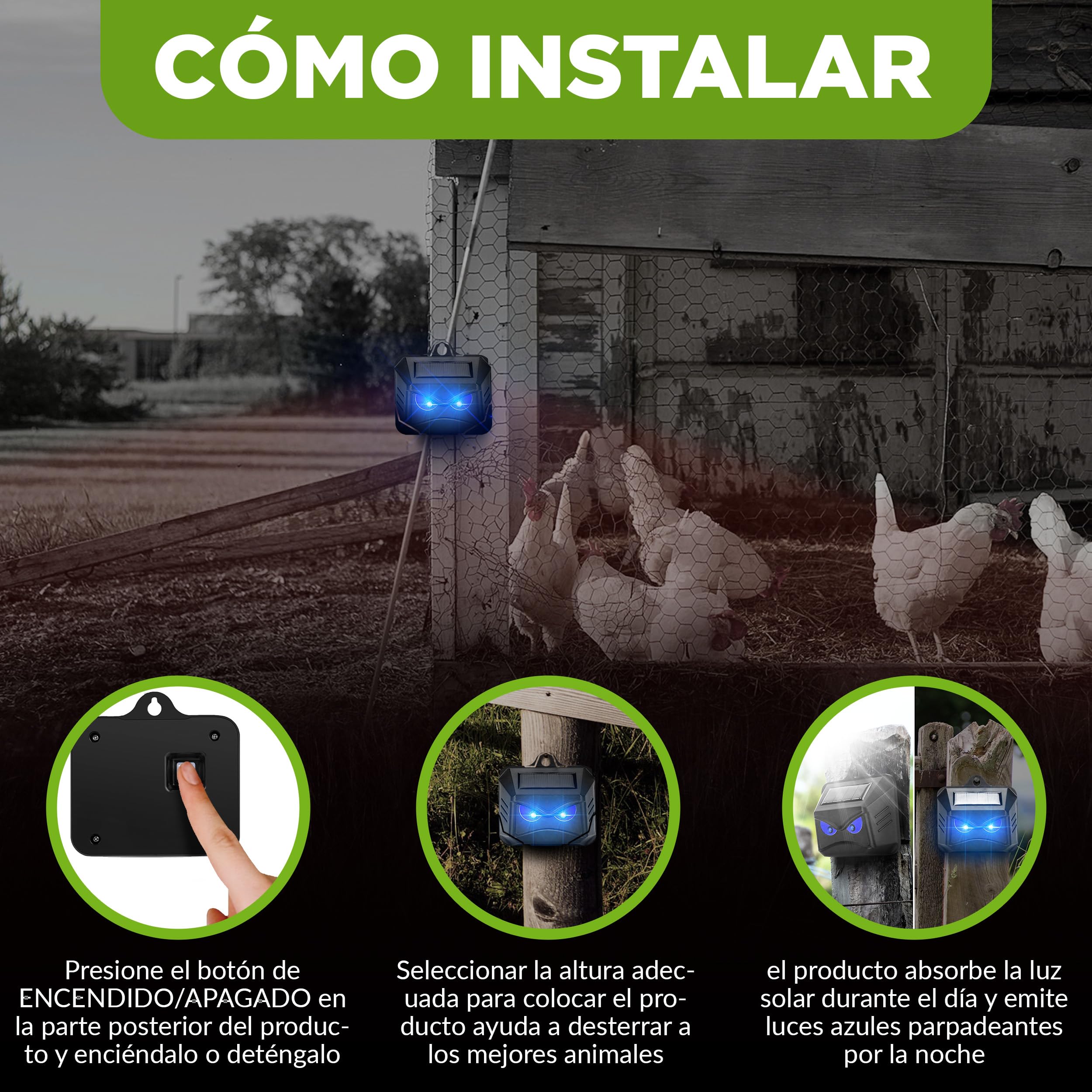 ISOTRONIC Repelente Solar para mapaches, Ciervos, Zorros y jabalíes: Repelente de Fauna Silvestre con luz LED Azul. Disuasivo eficaz con un Alcance Efectivo de 40 m² (4 Unidades).