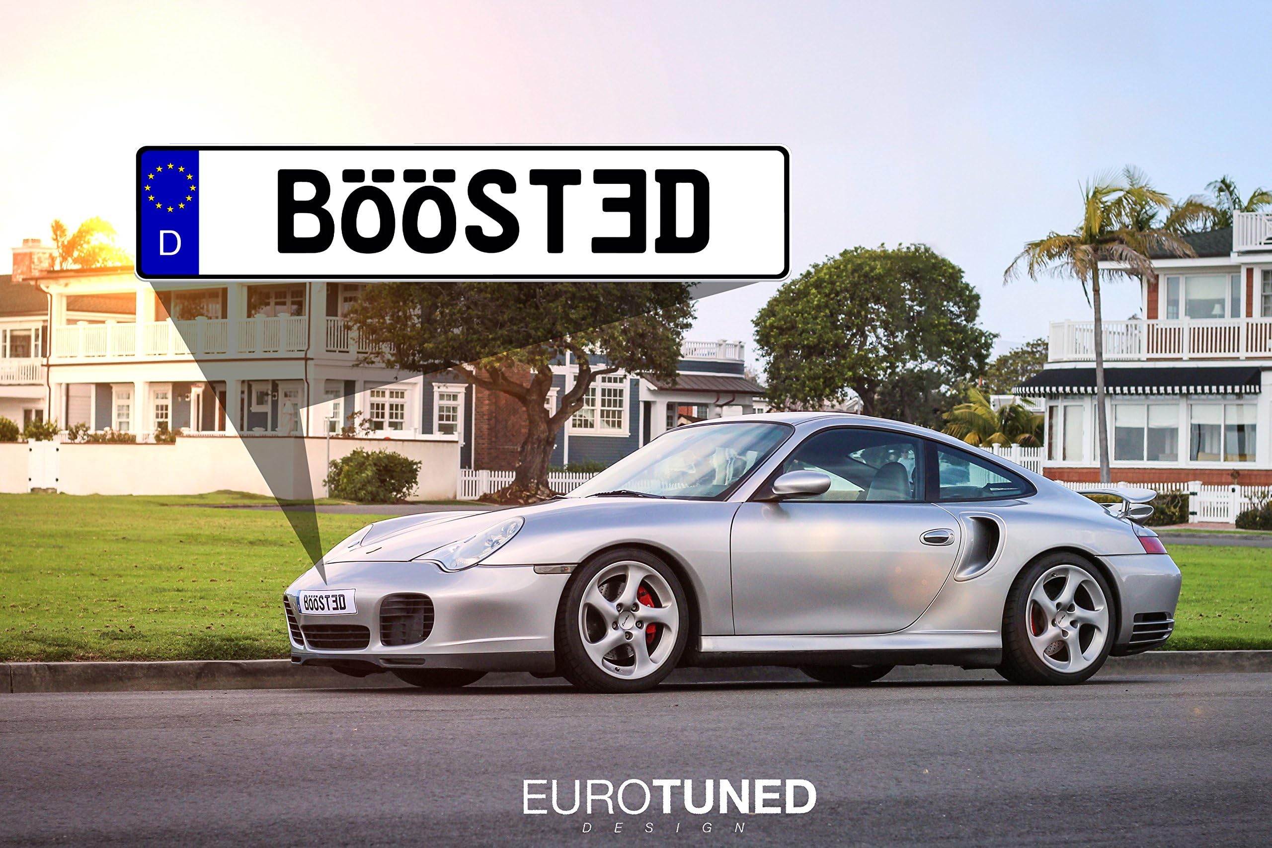 Full Size Euro License Plate Sticker (Boosted) – Vinyl, 20.5 x 4.5 Inch 100% Reversible, Paint Friendly. Great for Audi BMW VW Mercedes Porsche Drift Race Stance E30 E36 E46 E90 M3 M4