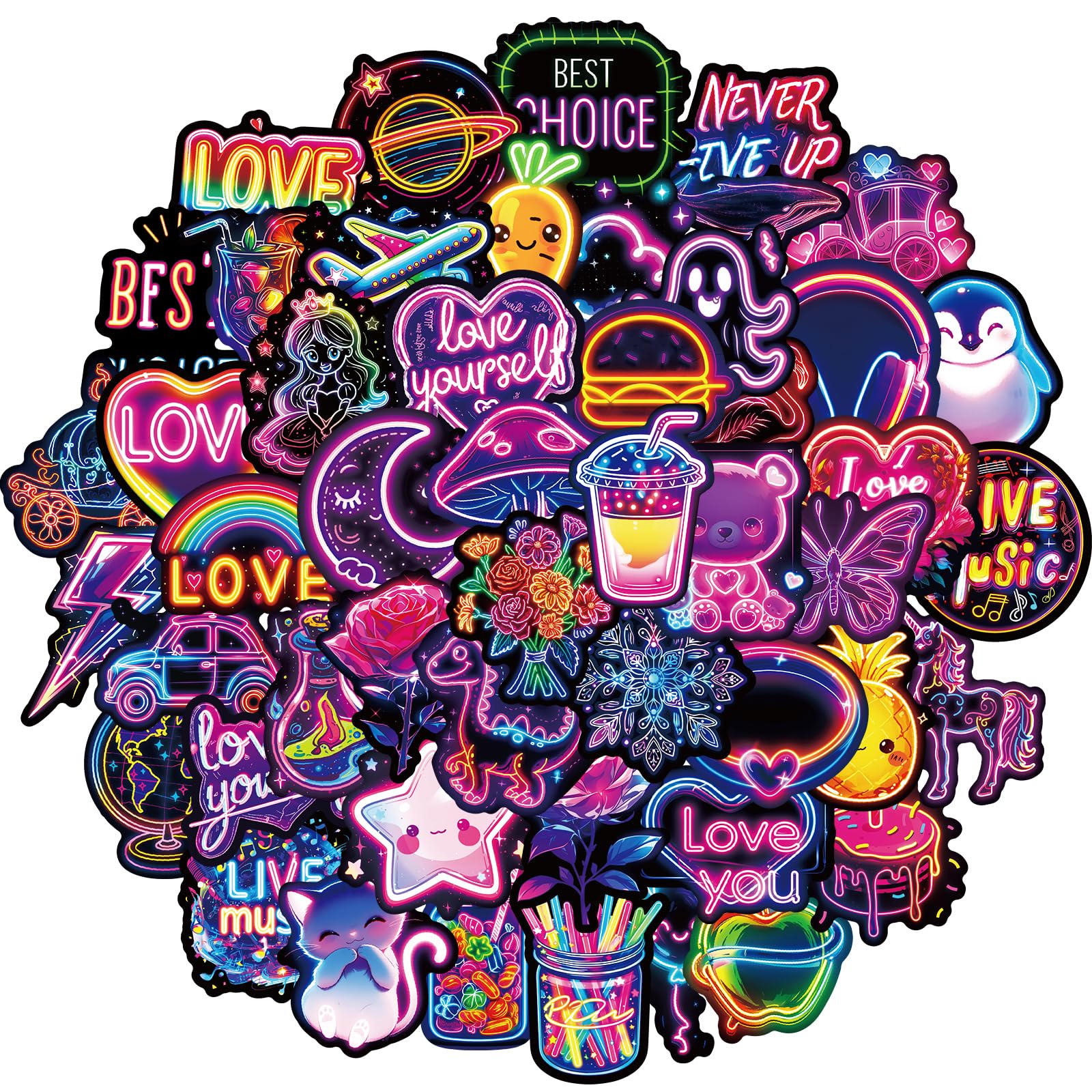 100pcs Neon Stickers Pack, Graffiti Trippy Decals Waterproof Vinyl Stickers for Laptop, Skateboard, Luggage, Scrapbooking, Kindle, Water Bottles