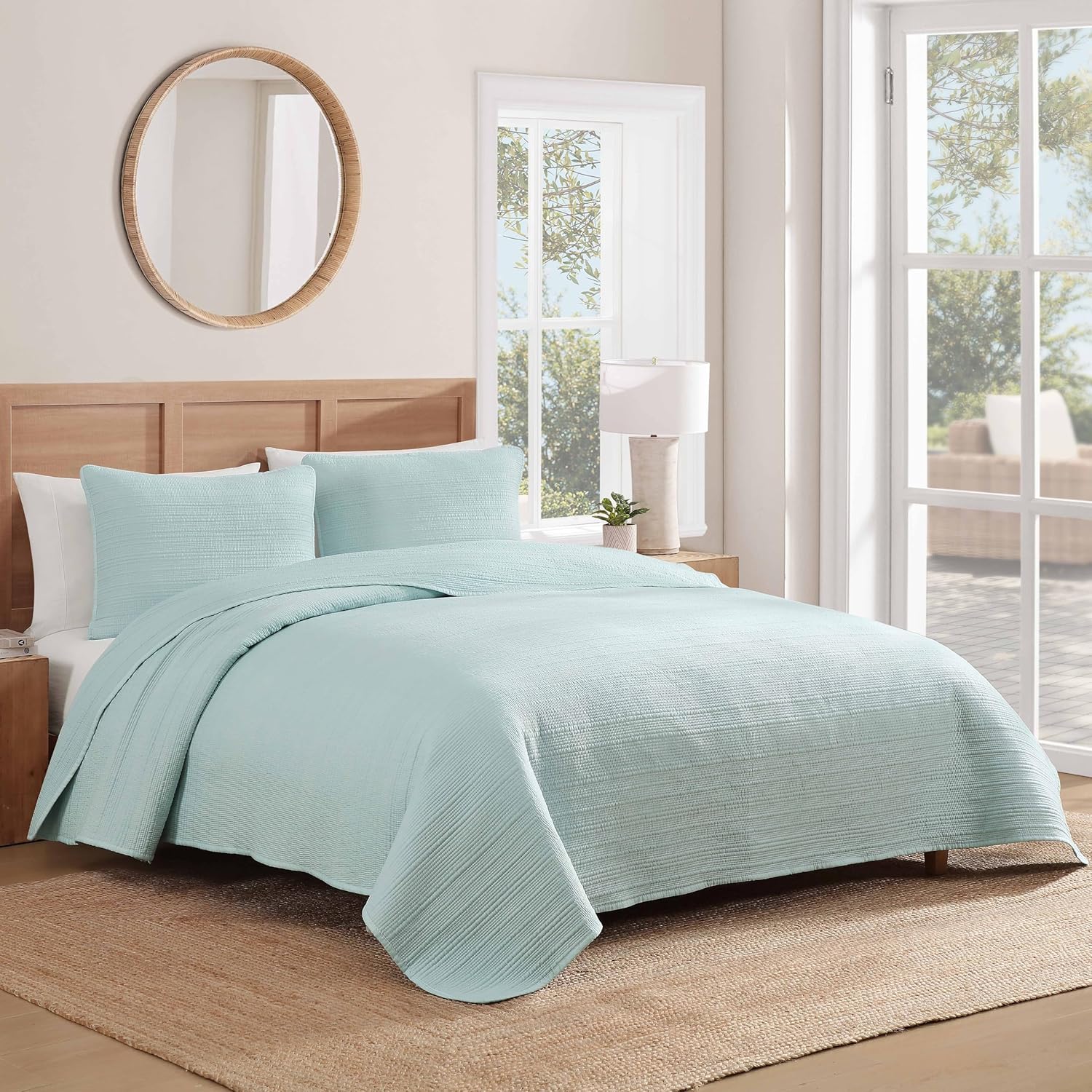Caribbean Joe King Size Stonewashed Quilt Set, Soft, Lightweight Relaxed Style, Blue
