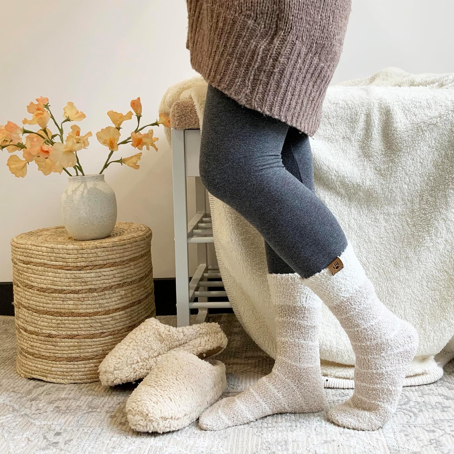 BEARPAW 4 Pair Pack Cozy Super Soft Lounge Socks Multi Pattern Crew Socks - Image 2