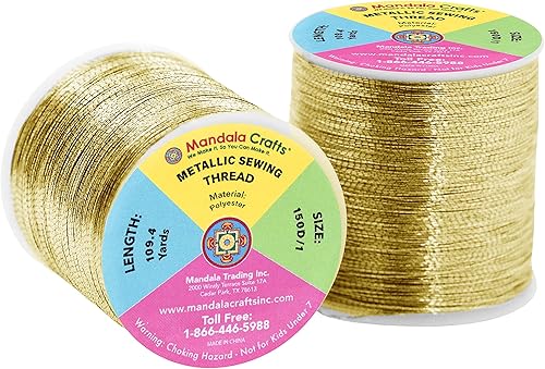 Miniatura 4 de Mandala Crafts Juego de hilo de bordado dorado metálico, 218 yardas, hilo de oro para máquina de coser, costura decorativa a mano, aguja de punto de