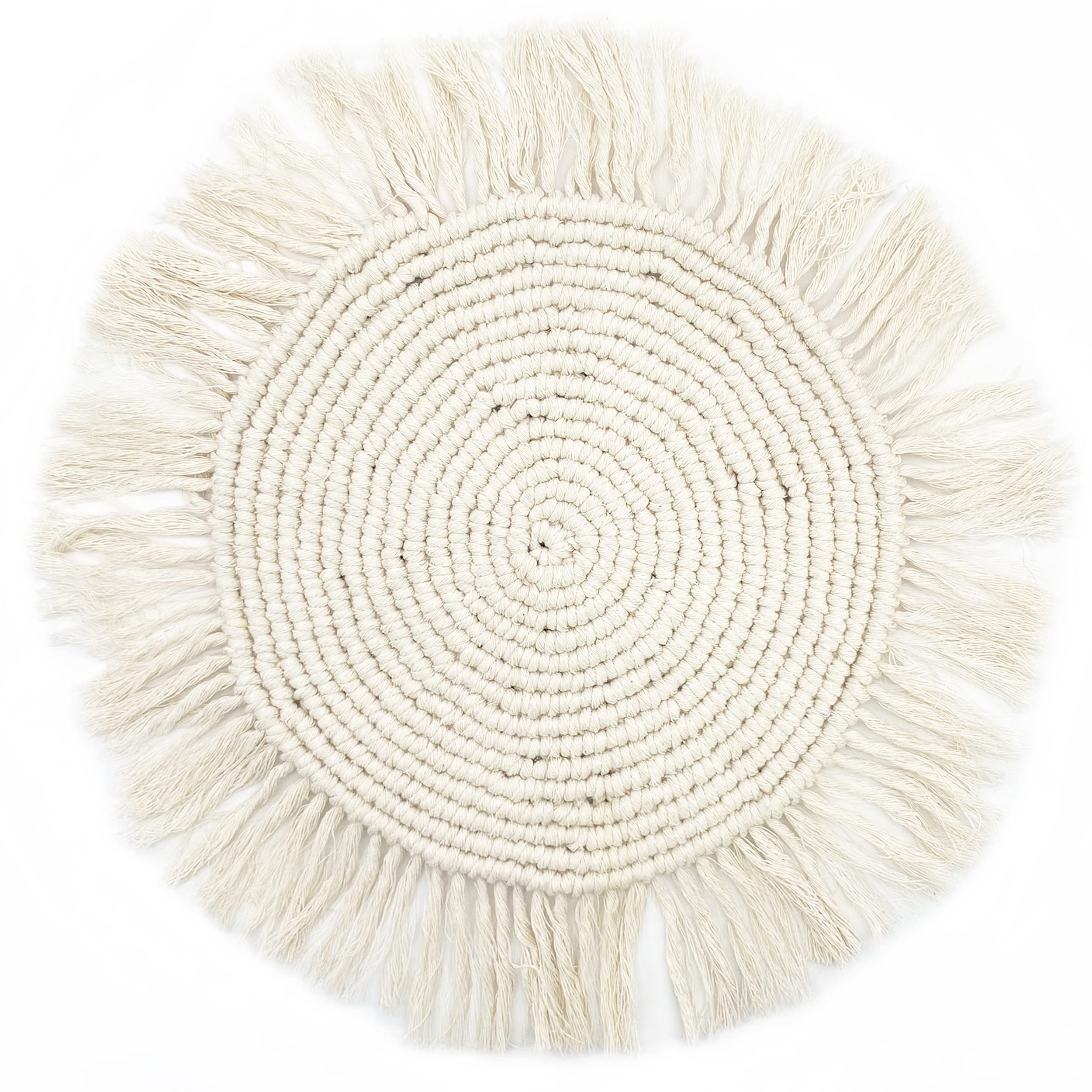34124 I Makramee Platzset Tischset Tischdecke | Tisch Schrank Kommode Natur ca. 40 cm | Boho Stil Deko Dekoration Hippie