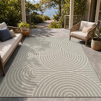 PADOOR-Outdoor Rug-Patio Rug 5x7 ft Polypropylene Indoor Outdoor Rugs Outdoor Carpet for Patio Deck Balcony Porch, Textured Weave, Durable for High Traffic, Fade-Resistant, Modern Neutral Grey