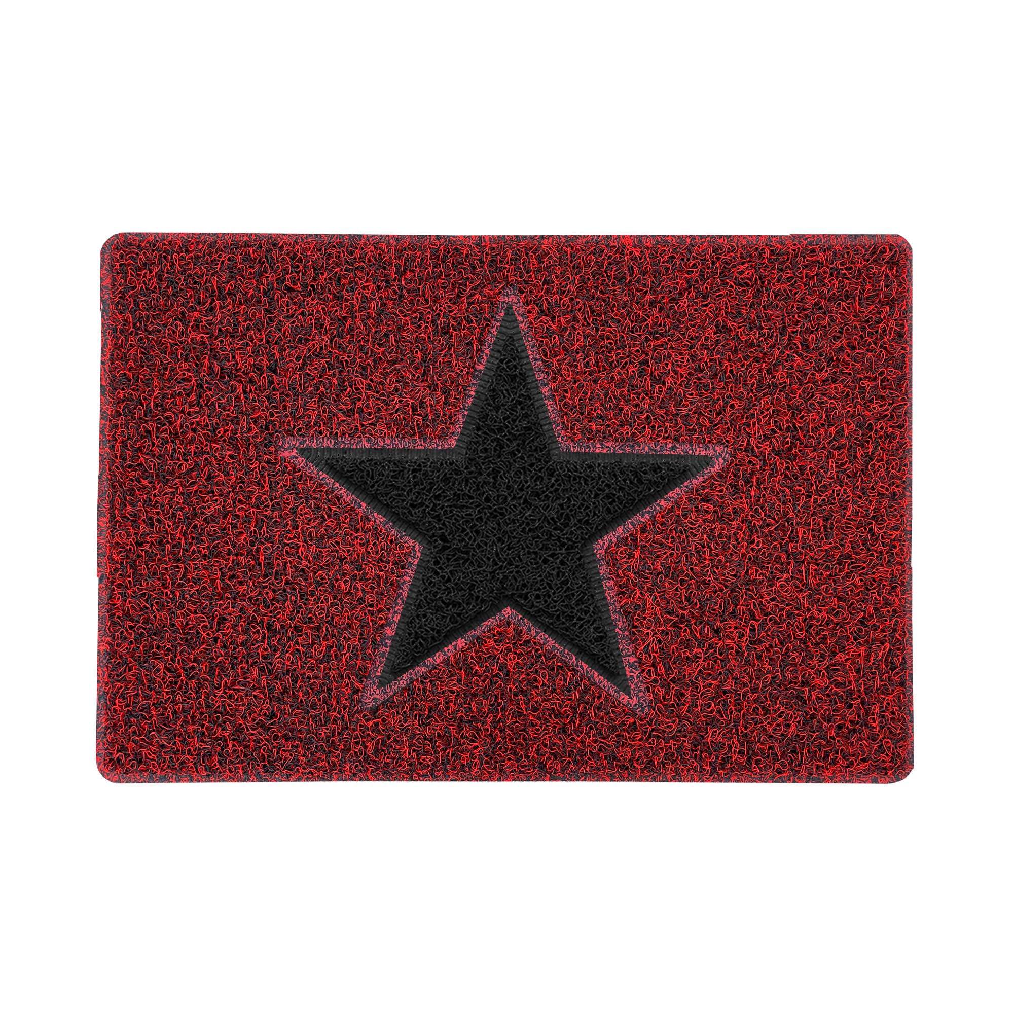 Nicoman Red/Black With Black Star Star Door Mat｜Entrance Barrier Dirt-Trapper Floor Mat｜Patio Garden Conservatory Doormat｜Indoor Outdoor Matt｜,60X40cm