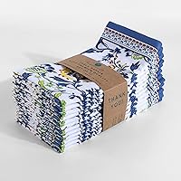 Fingercraft Blue Floral Cloth Napkins Set of 12 - 20x20 Inch Cotton Linen Blend Reusable Dinner Napkins for Parties, Weddings, Holidays