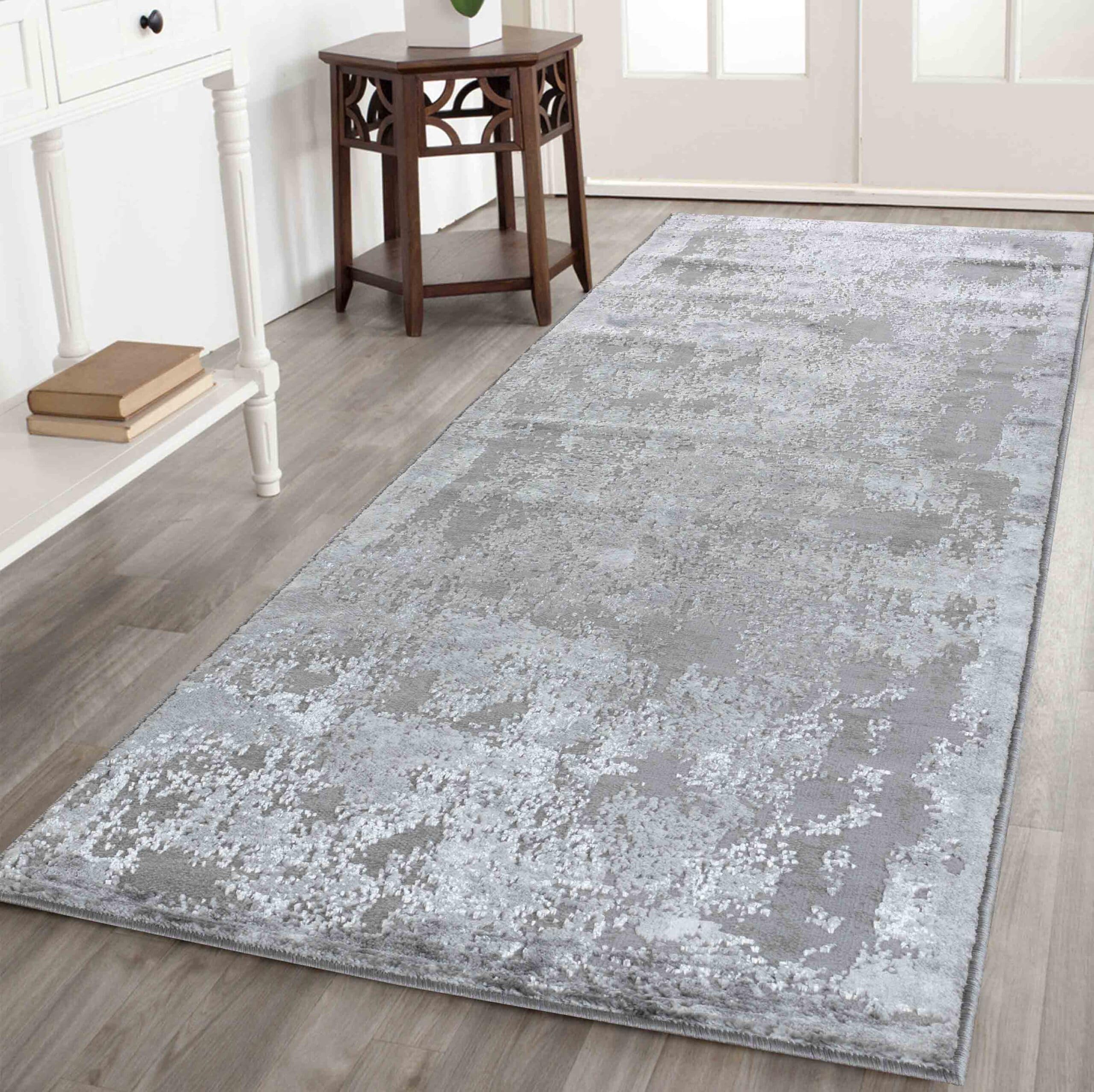 Desire Rugs Unisex Grey Serenity Modern Abstract Acrylic Area Rug - Contemporary Style For Living Room, Bedroom Or Hallway In | Size: 60 Cm X 220 Cm