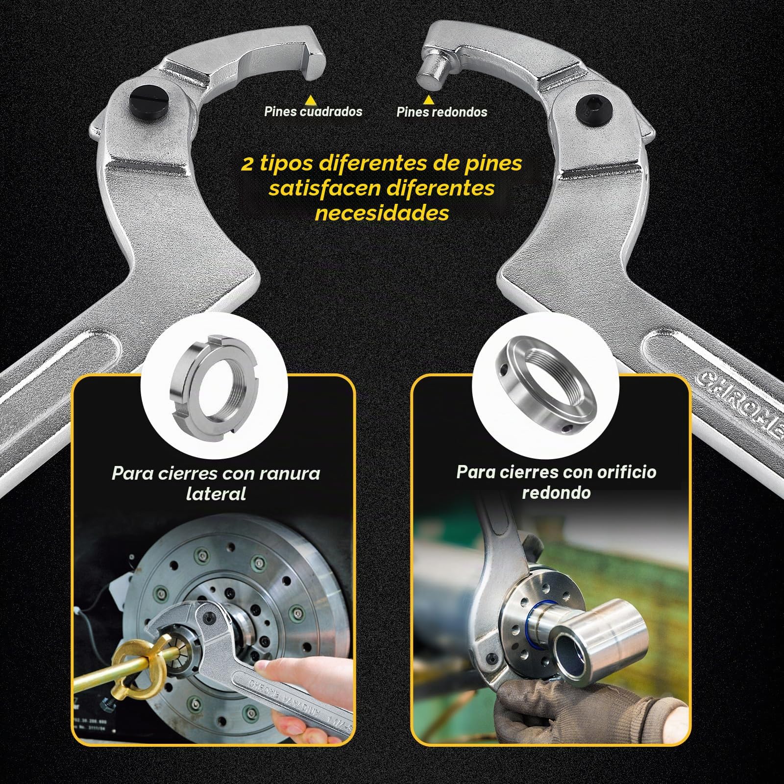 SWAWIS 4pcs Juego de Cabeza Cuadrada C Llave de Gancho Ajustable 19-170mm | Acero al Cromo-Vanadio, para Amortiguadores de Motocicleta Medidores de Agua Equipos Mecánicos