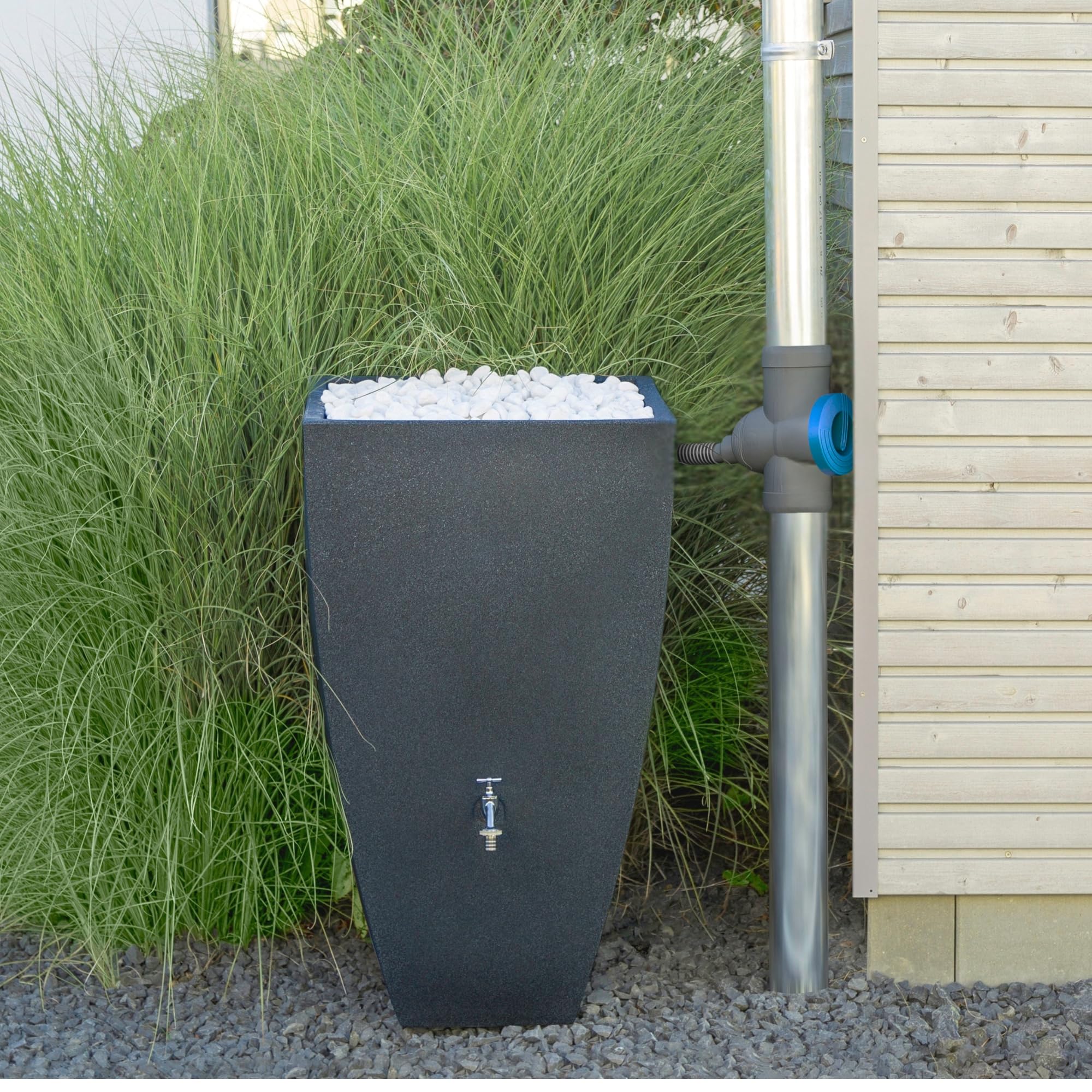 YourCasa Colector de lluvia [Downpipe] con manguera de conexión de 30 cm y paso de barril de lluvia, tope de desbordamiento, grifo de paso y filtro de metal, tubo bajante de 68 – 110 mm DN100 desagüe