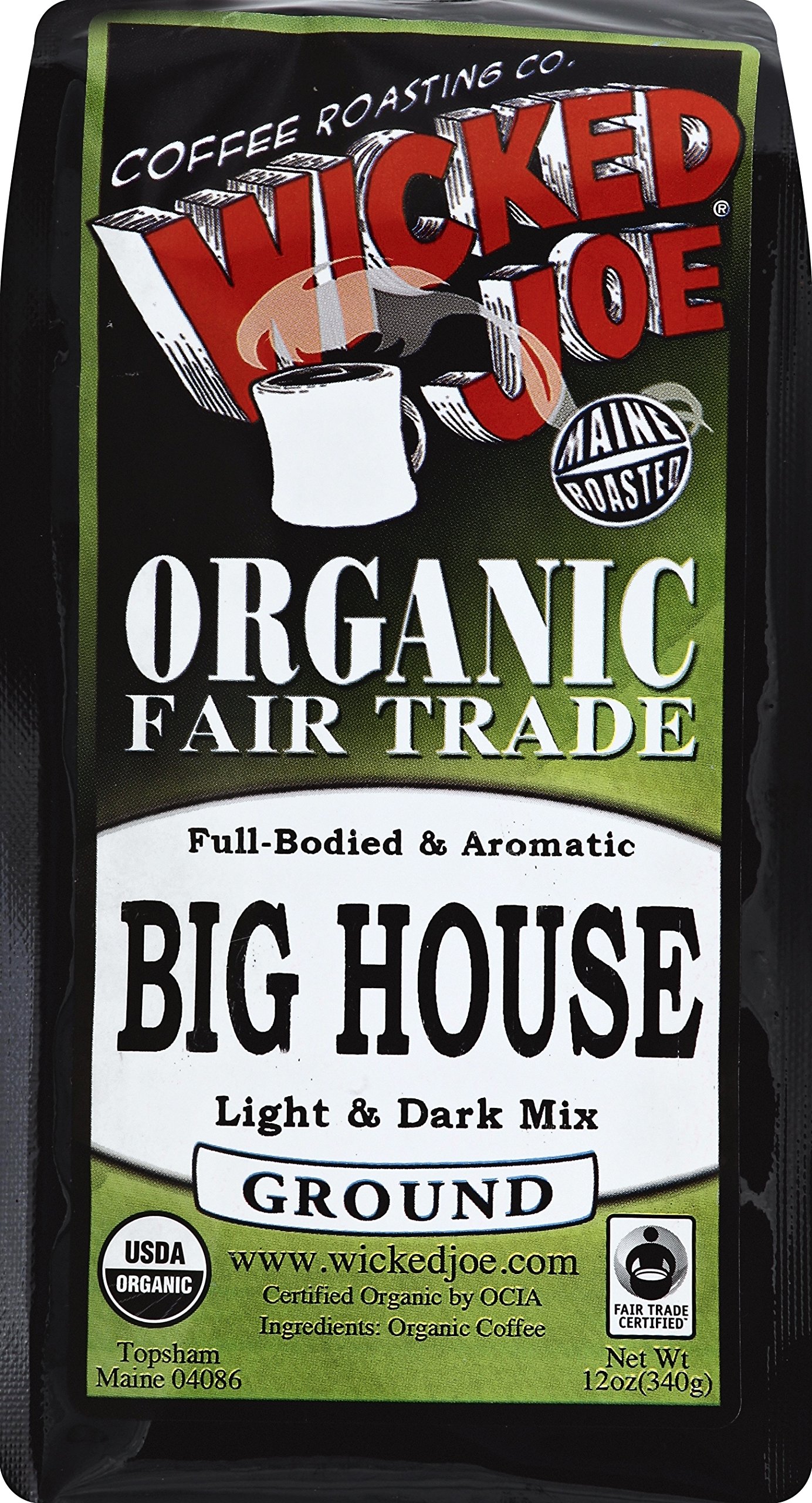 WICKED JOE Coffee Ground Big House, Light & Dark Mix Roast, 12-Ounce Bag (Pack of 6)