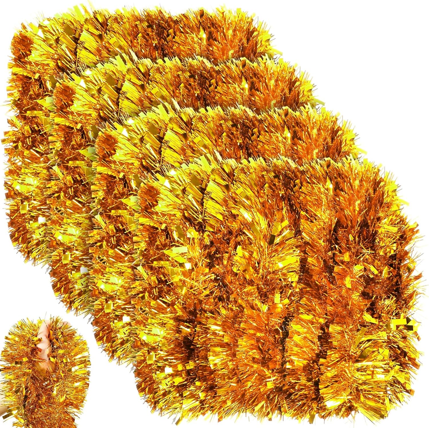 Retrowavy 4 Pack 200 ft Christmas Garland Decoration Soft Greenery Holiday Decor Unlit Fluffy Twist Artificial Christmas Tree Garland for Outdoor Indoor Xmas Wedding Party Fireplace Window