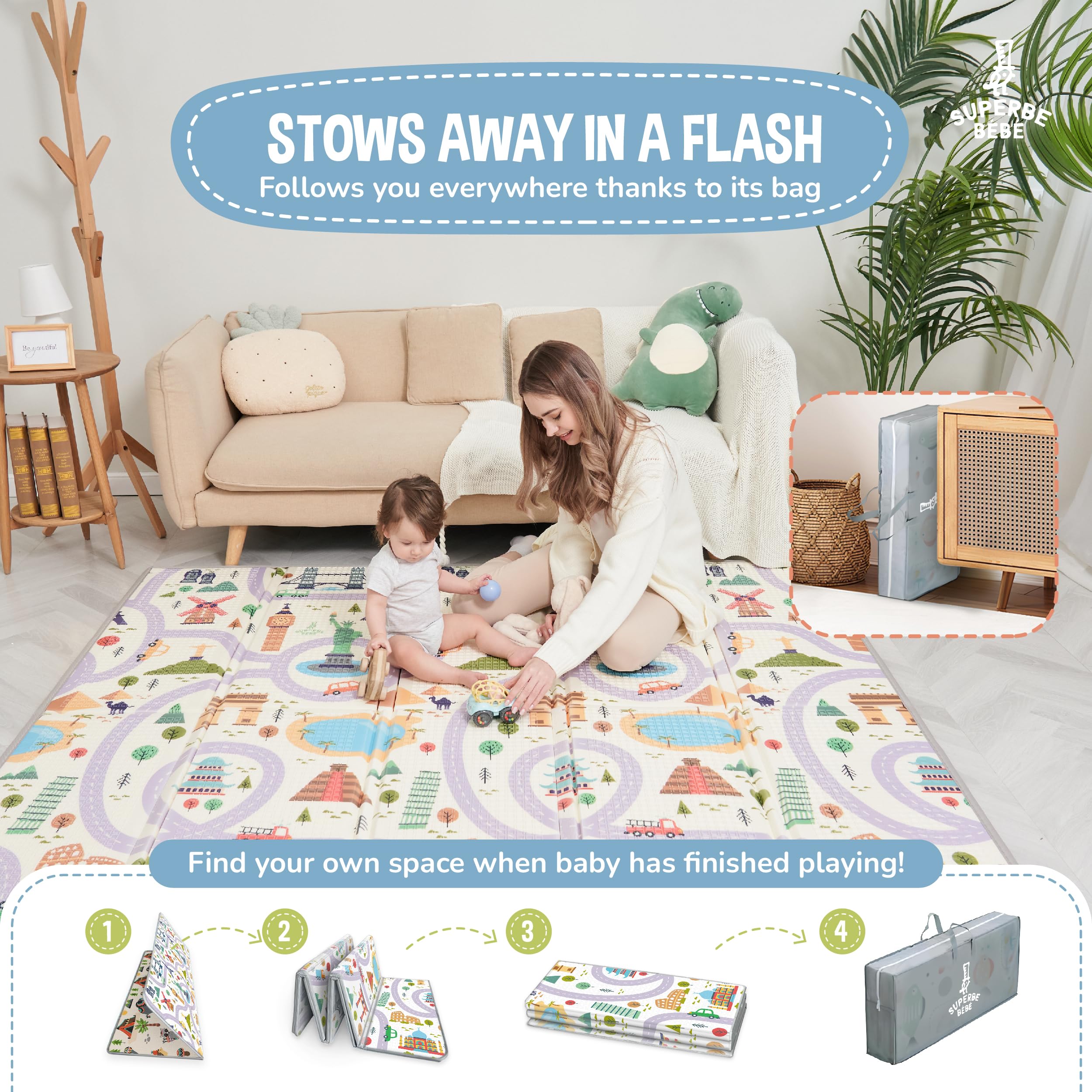 Baby Speelmat 180x200x1.5cm XXL Baby Gym Play Mat - Speelkleed Baby - Baby Foam Mat - Omkeerbare Opvouwbare Schuimrubberen Vloermat - Baby Speeltapijt - Geboortecadeau - Kruipmat Baby - Tummy Time