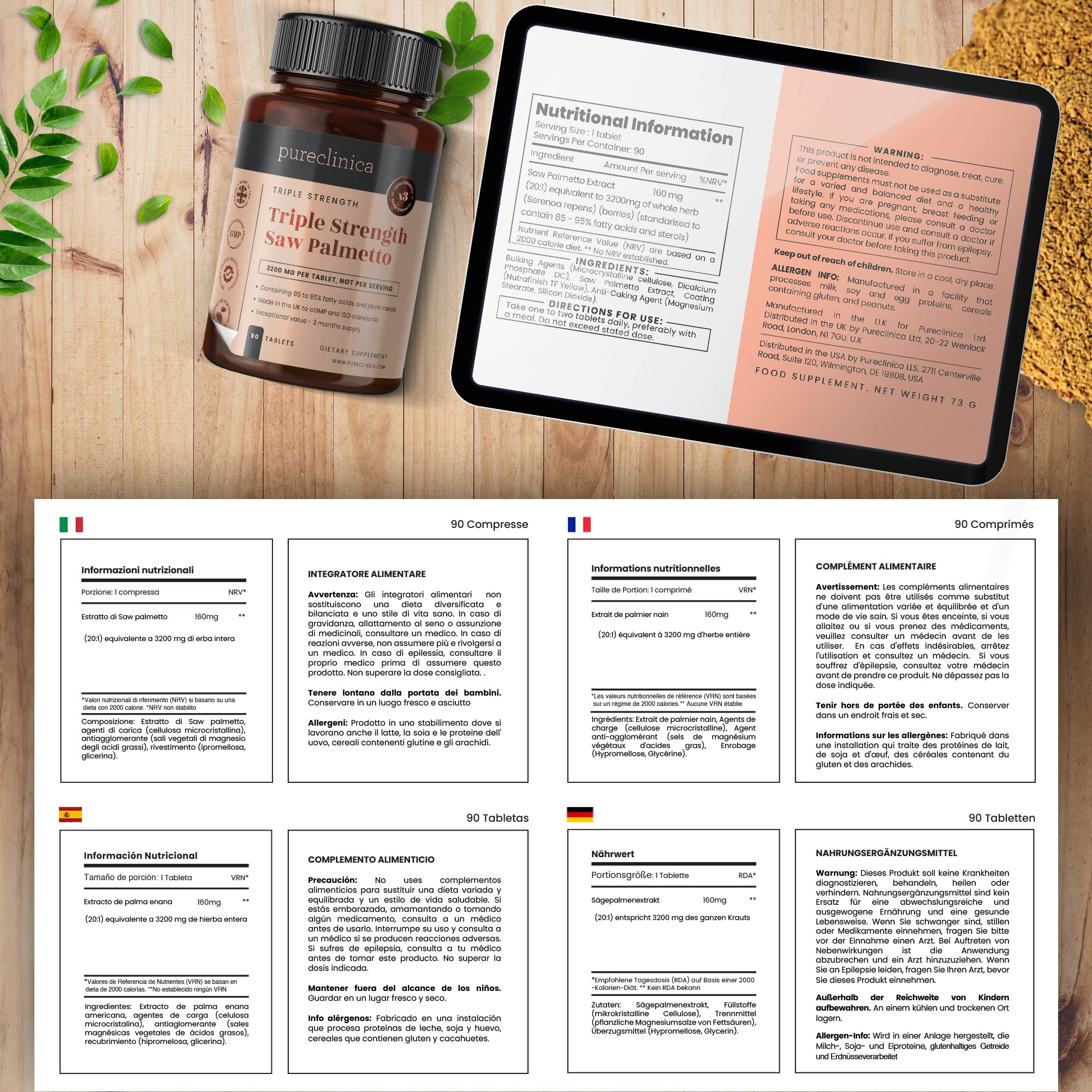 Dreifach-Stärke Sägepalme, 3200 mg x 540 Tabletten (6 Flaschen à 90 Stück) – 18 Monate Vorrat – 95% Fettsäuren – bis zu 10 x stärker
