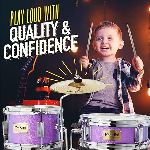 Miniatura 46 de Mendini By Cecilio Juego de batería para niños, 3 piezas para principiantes con bombo Tom Snare, kit de batería de 13 pulgadas con caja, platillo