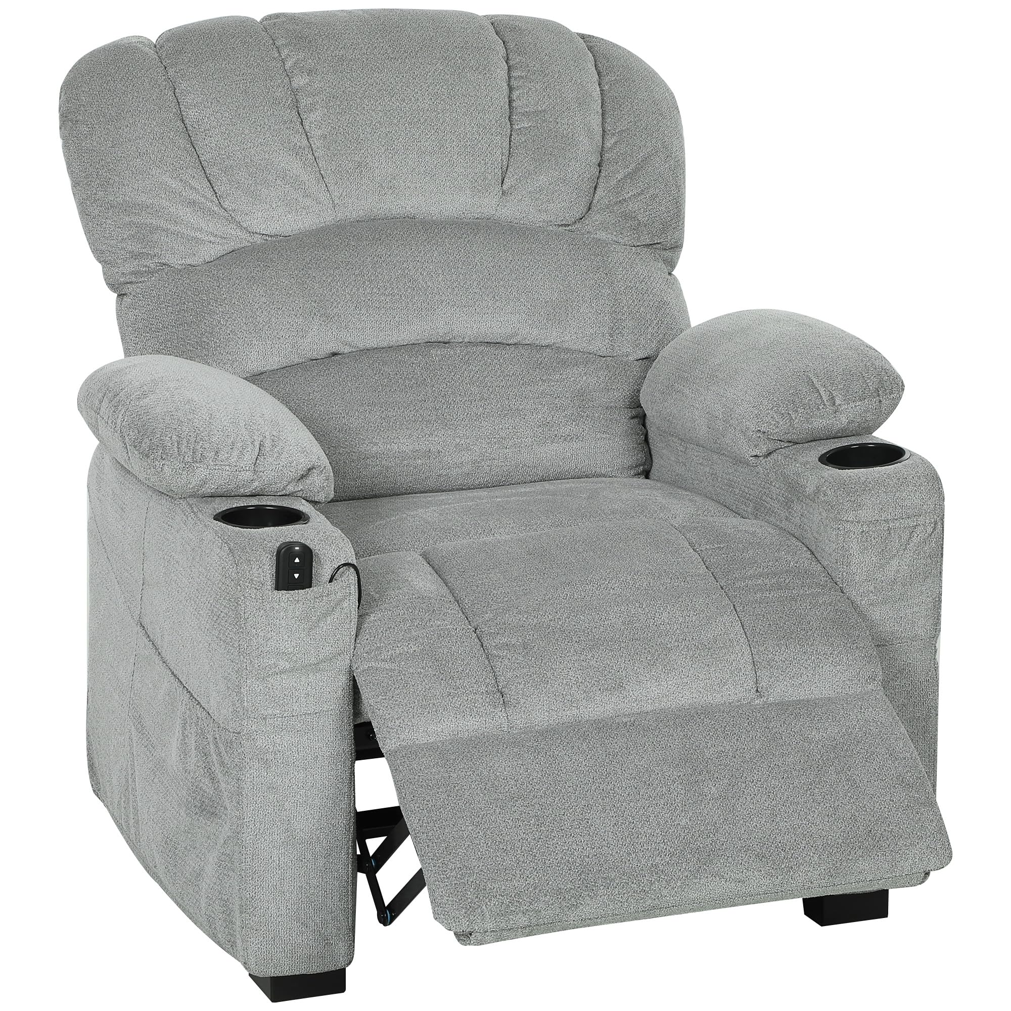 HOMCOM Sillón Relax Reclinable Eléctrico, Sillón Reclinable Silencioso de Terciopelo con Función Memoria, Reposapiés, Mando a Distancia, Bolsillos, Puerto USB, Portavasos, Respaldo Concha, Gris