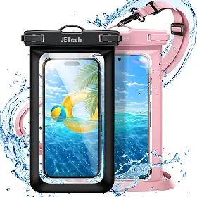 JETech Pacote com 2 Bolsa de Telefone À Prova D'água, Capa lmpermeável para iPhone 17 16e 16 15 14 Air Pro Max, Galaxy S25 S24 Ultra, Pixel 10 Série e Outros de até 7,2 Polegadas (Preto+Rosa)