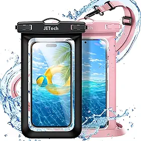 JETech Pacote com 2 Bolsa de Telefone À Prova D'água, Capa lmpermeável para iPhone 17e 17 16e 16 15 Air Pro Max, Galaxy S26 S25 Ultra, Pixel 10 Série e Outros de até 7,2 Polegadas (Preto+Rosa)