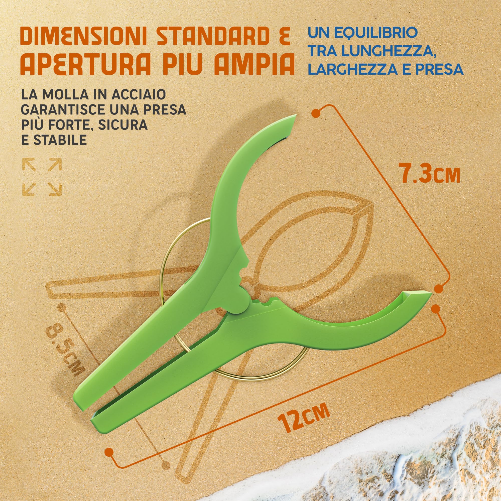 PORTENTUM Mollette per Teli Mare, Confezione da 12, Multicolore - Grandi Mollette in Plastica Antivento per Lettini e Sedie da Spiaggia, Dimensioni 12 x 8.5 x 2.1 cm