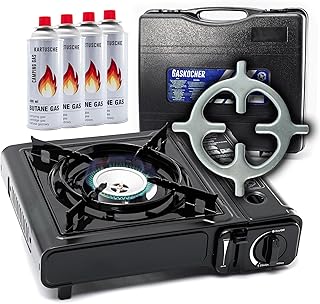 TruWare Campingkocher für Gasflaschen - Leistungsstarkes, tragbares & robustes Gaskocherset mit Kartuschen und Kocherkreuz - Perfekt für Outdoor-Kochen und den täglichen Gebrauch