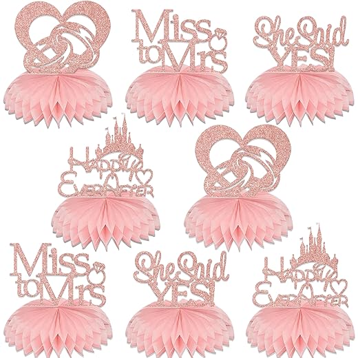 8 Pcs Bridal Shower Honeycomb Centerpieces - Bridal Shower Table Decorations - Engagement Party Decorations Rose Gold