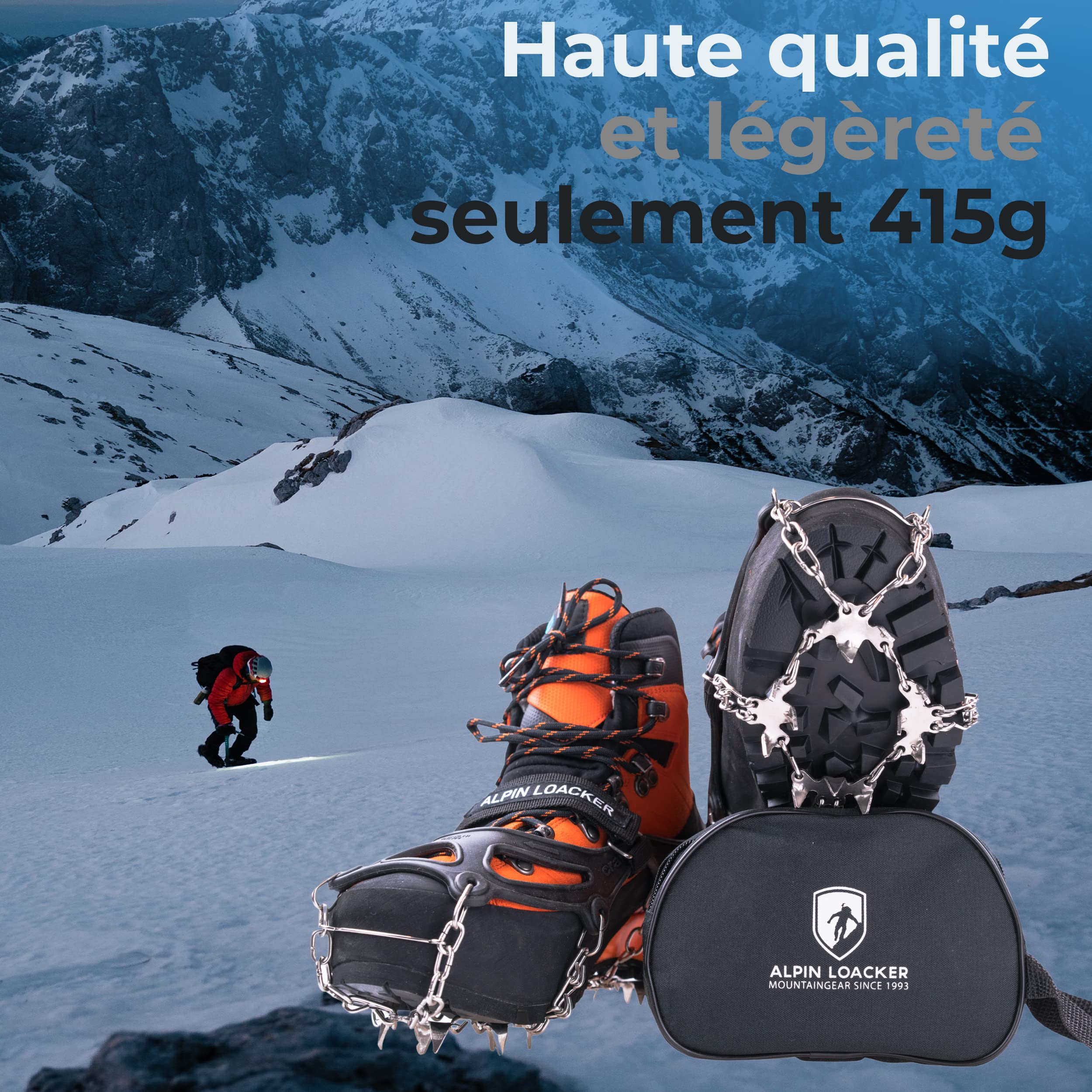 ALPIN LOACKER Chain Pro 18 Chaussures à Crampons avec chaînes à Neige en Acier Inoxydable de randonnée universels pour l'alpinisme