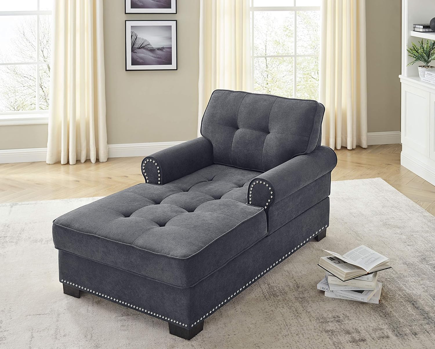 Chaise Lounge Chair Indoor Longue Chair 59" Fabric Sleeper Chair Modern Living Room Chaise Chair for Bedroom,Home Office, Grey : Home & Kitchen