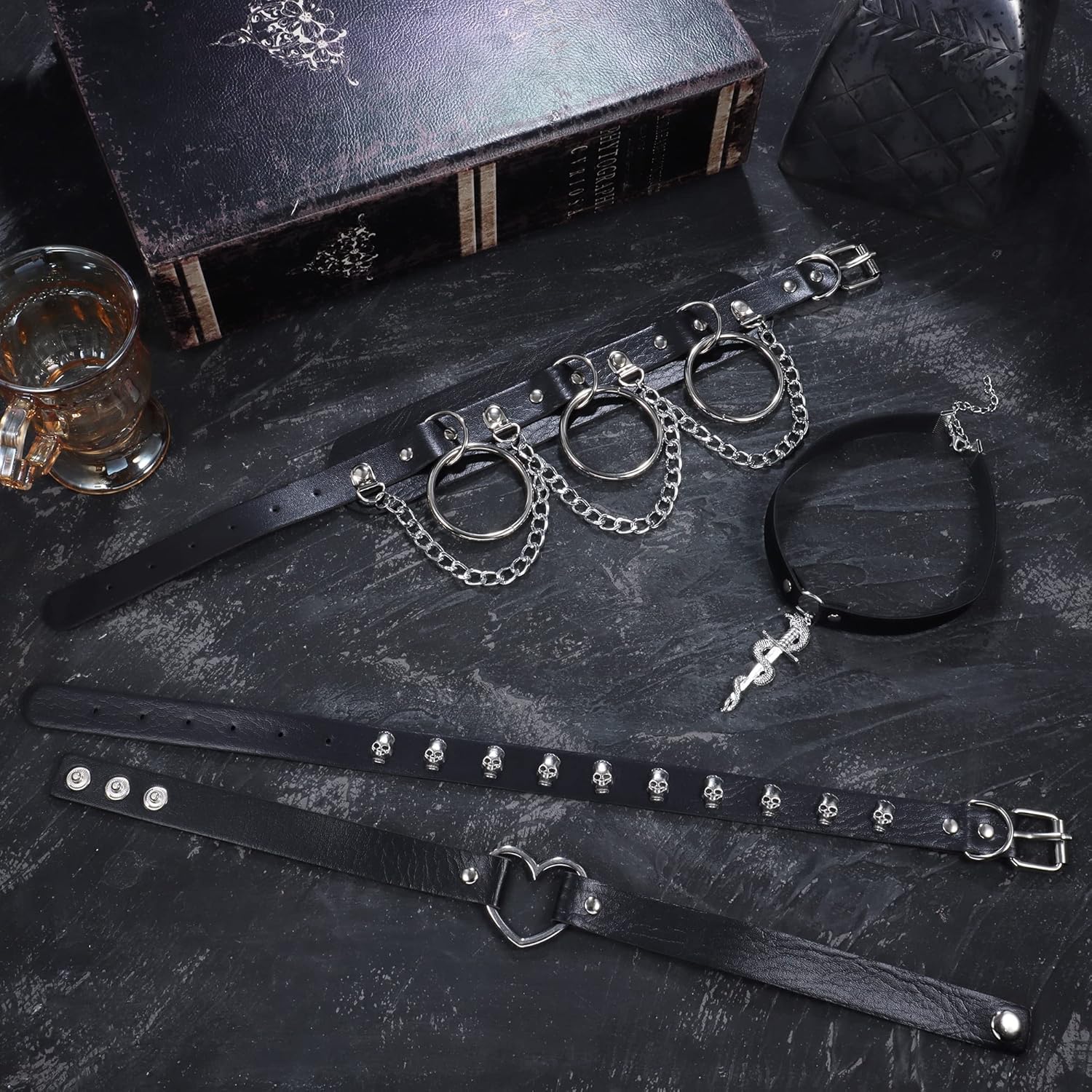 HAIAISO 6-9pcs Leather Punk Goth Choker Necklace with Love Heart Spikes, Adjustable Pu Collar for Women - Image 6