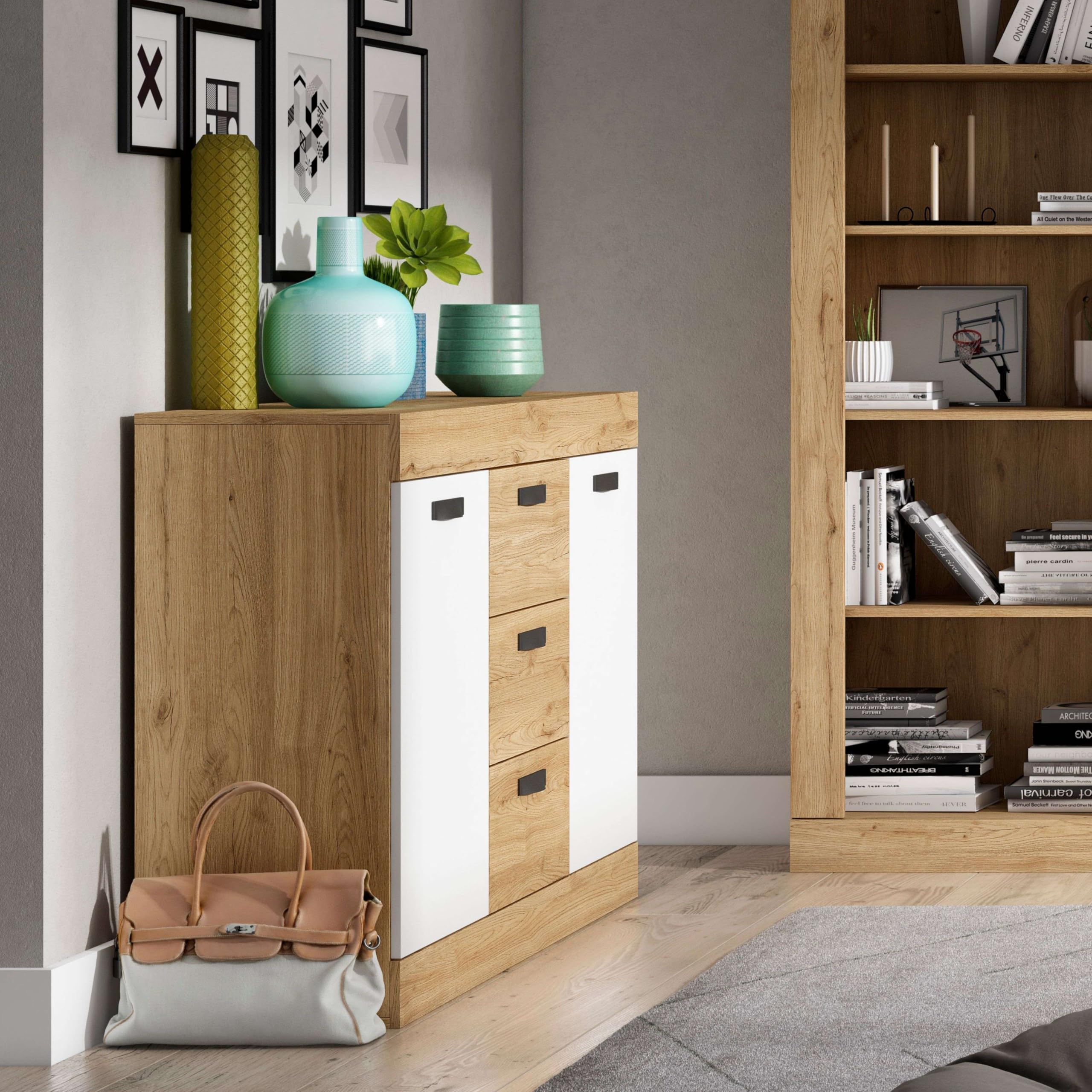Miroytengo Aparador Argos Blanco Naturale 2 Puertas 3 Cajones 140x91x40 cm
